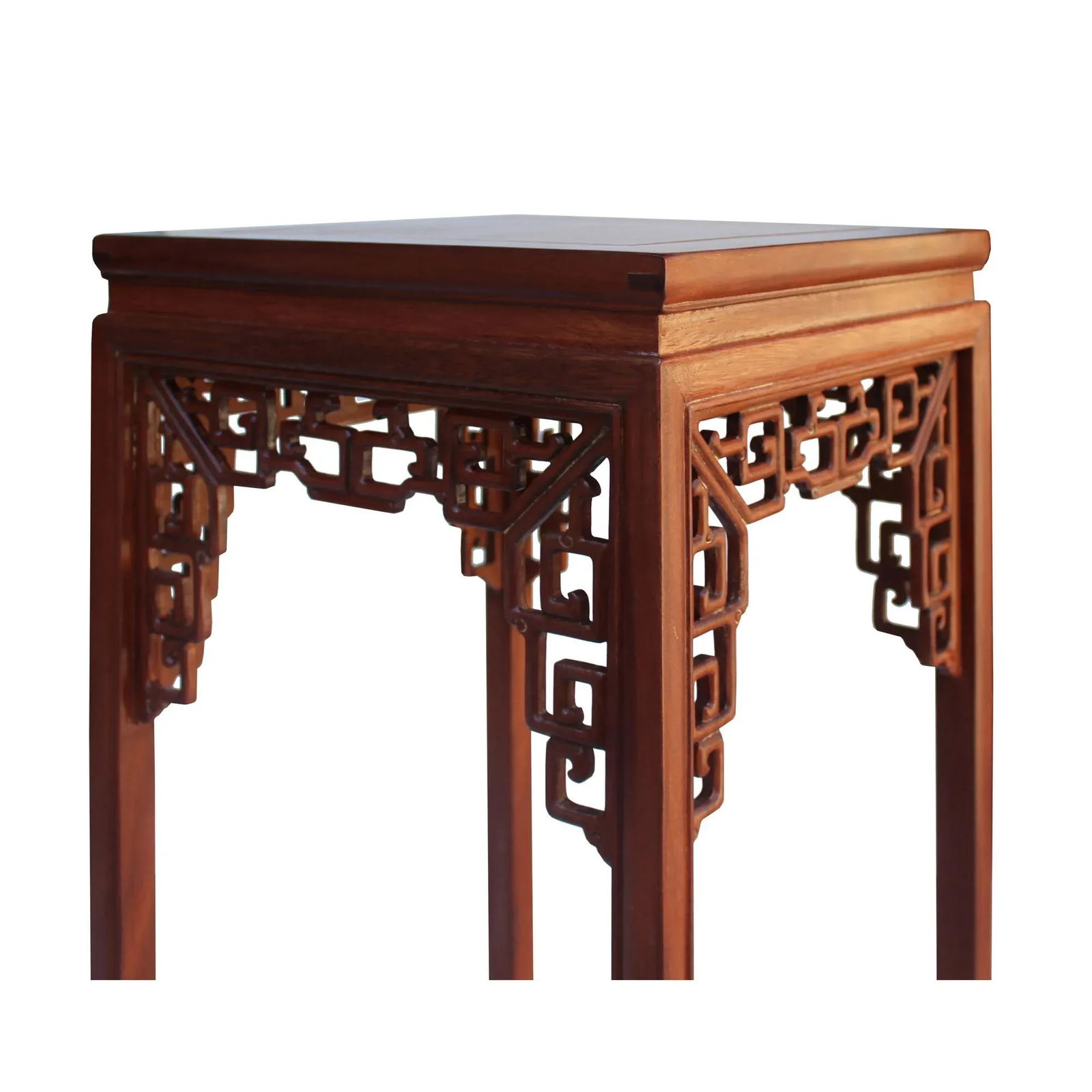 Chinese Light Brown Stain Square Ru Yi Plant Stand Pedestal Table - 7