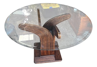 1970s Tropical Bamboo Dining Table With Glass