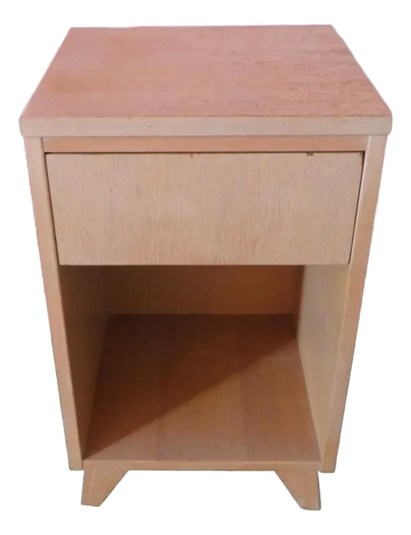 Vintage 1950s Starline Hollywood La Blond Birch 1 Drawer Nightstand: This marvelous Mid Century Modern Hollywood one drawer night stand or side table is in the style of Paul Frankl and is created in gorgeous blond birch veneer. The style is simple, yet elegant with gen