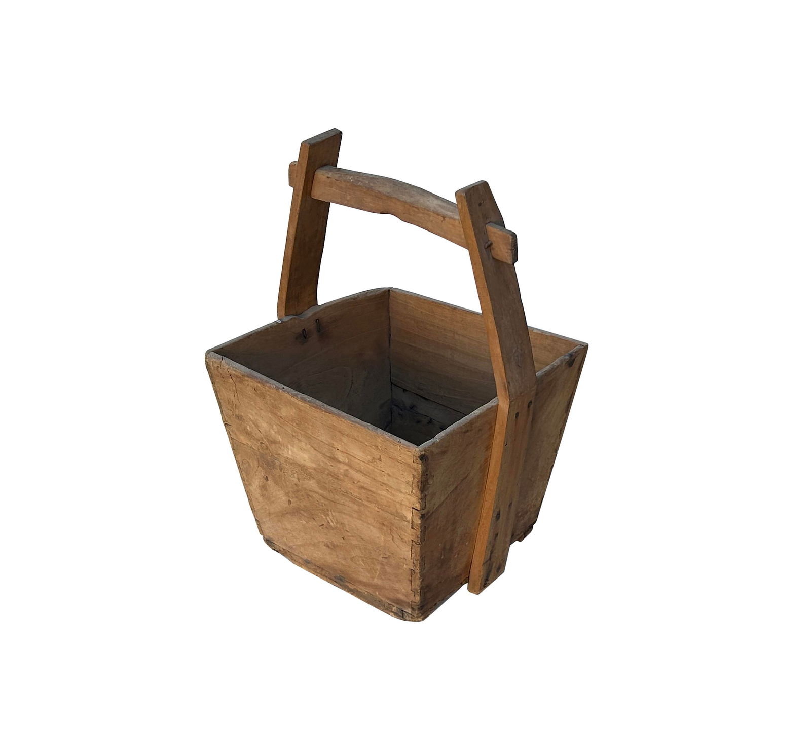 Vintage Rustic Raw Wood Light Tan Square With Handle Wood Bucket - 2