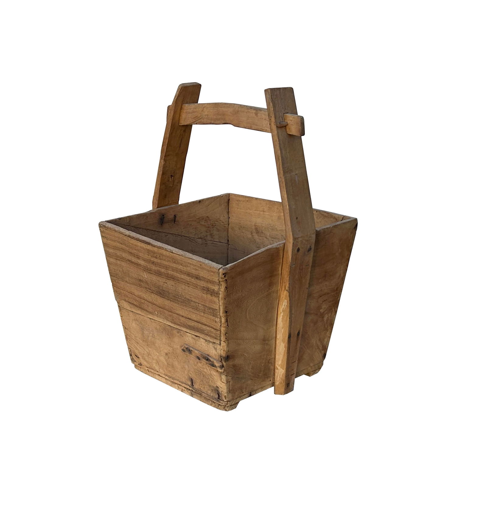 Vintage Rustic Raw Wood Light Tan Square With Handle Wood Bucket - 3