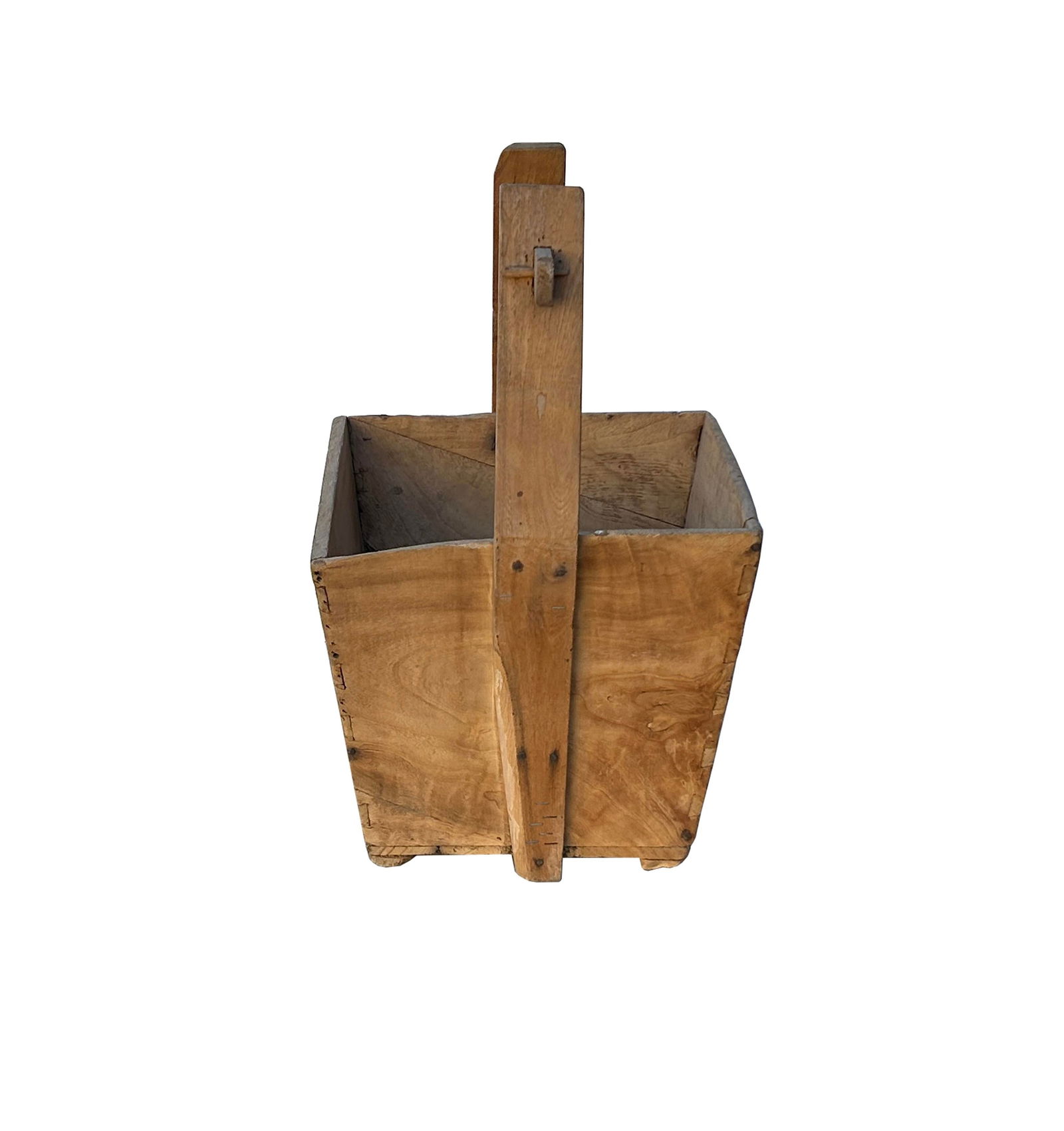 Vintage Rustic Raw Wood Light Tan Square With Handle Wood Bucket - 4