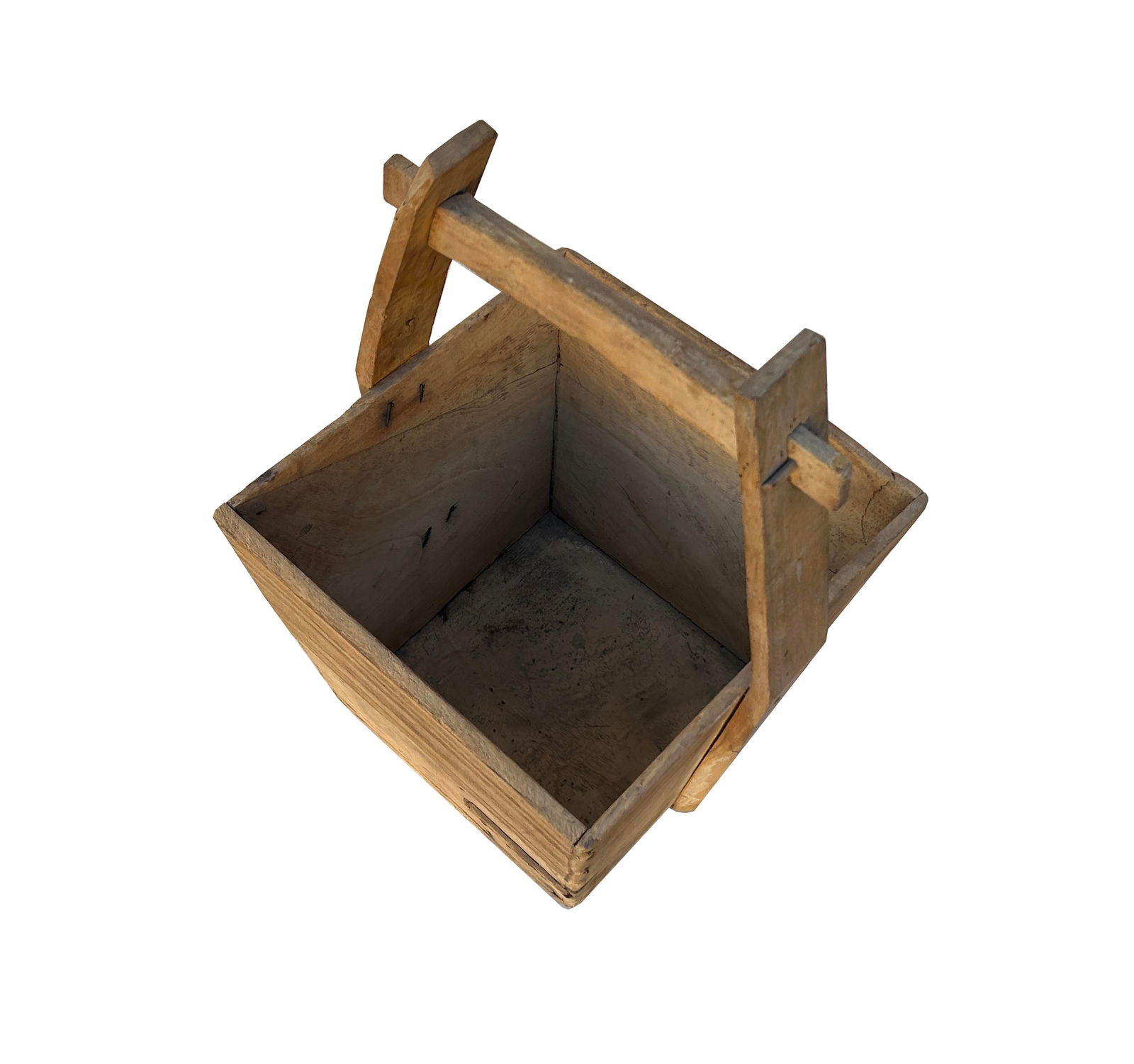 Vintage Rustic Raw Wood Light Tan Square With Handle Wood Bucket - 5