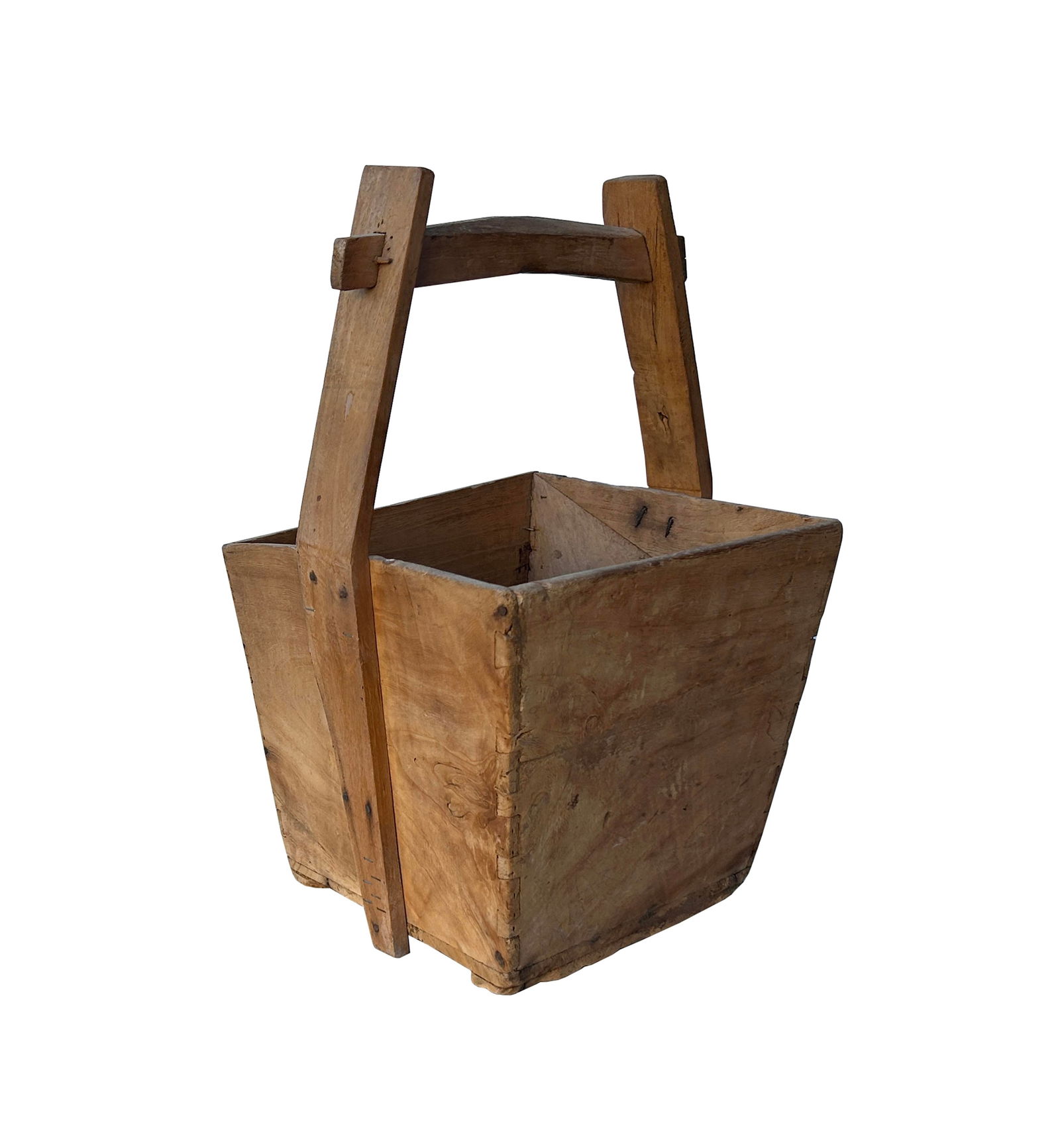 Vintage Rustic Raw Wood Light Tan Square With Handle Wood Bucket - 6