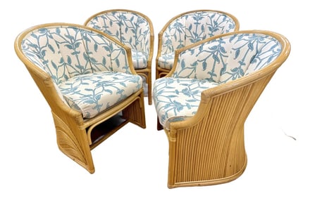 Set of 4 McGuire Bamboo and Split Reed Barrel Back Tub Chairs