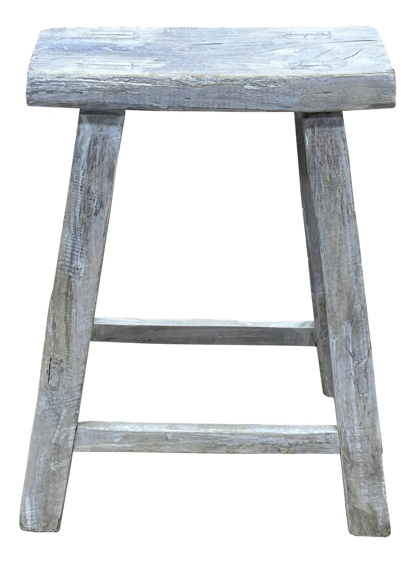 Rustic Raw Rough Wood Grain Rectangle Slim Stool Bench Side Table: This is a rustic, handcrafted wooden stool featuring a simple yet sturdy design that exudes timeless charm. The stool has a slim narrow rectangle seat, showcasing the natural grain and weathered textu