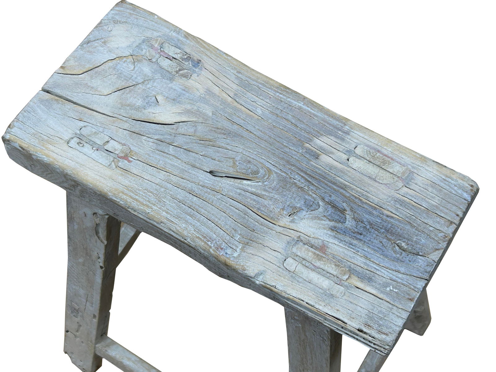 Rustic Raw Rough Wood Grain Rectangle Slim Stool Bench Side Table - 6
