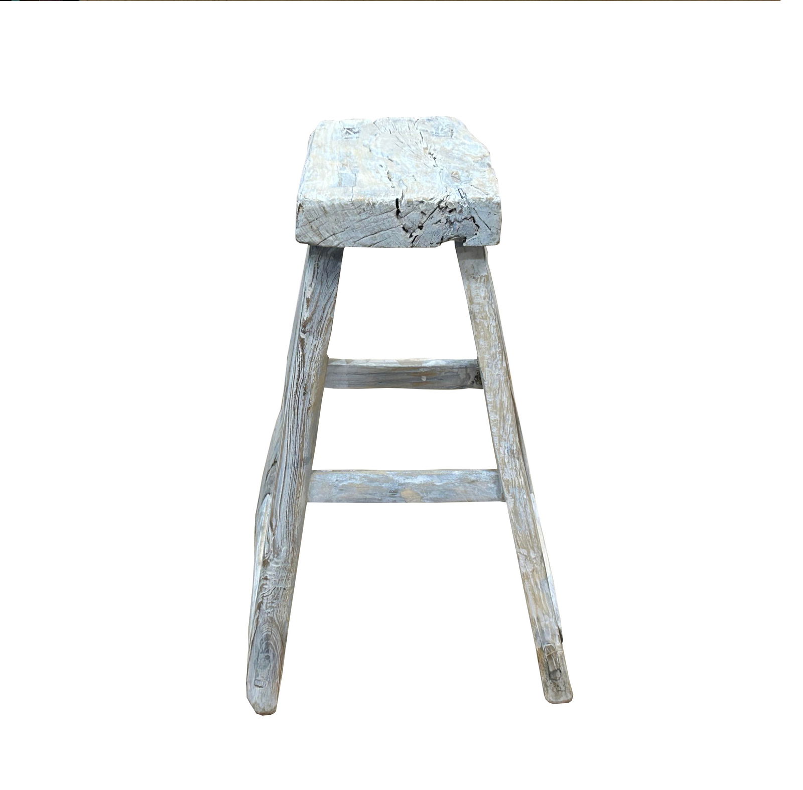 Rustic Raw Rough Wood Grain Rectangle Slim Stool Bench Side Table - 3