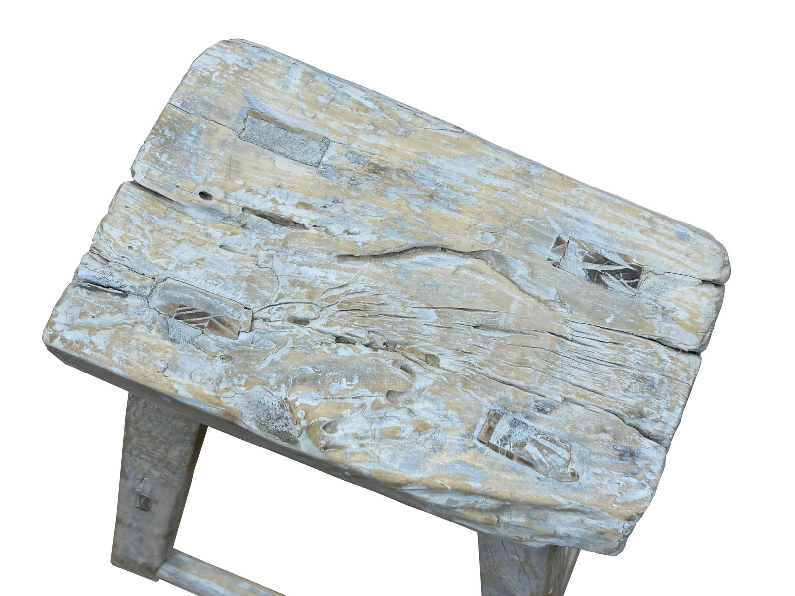 Rustic Raw Rough Wood Grain Rectangle Slim Stool Bench Side Table - 6