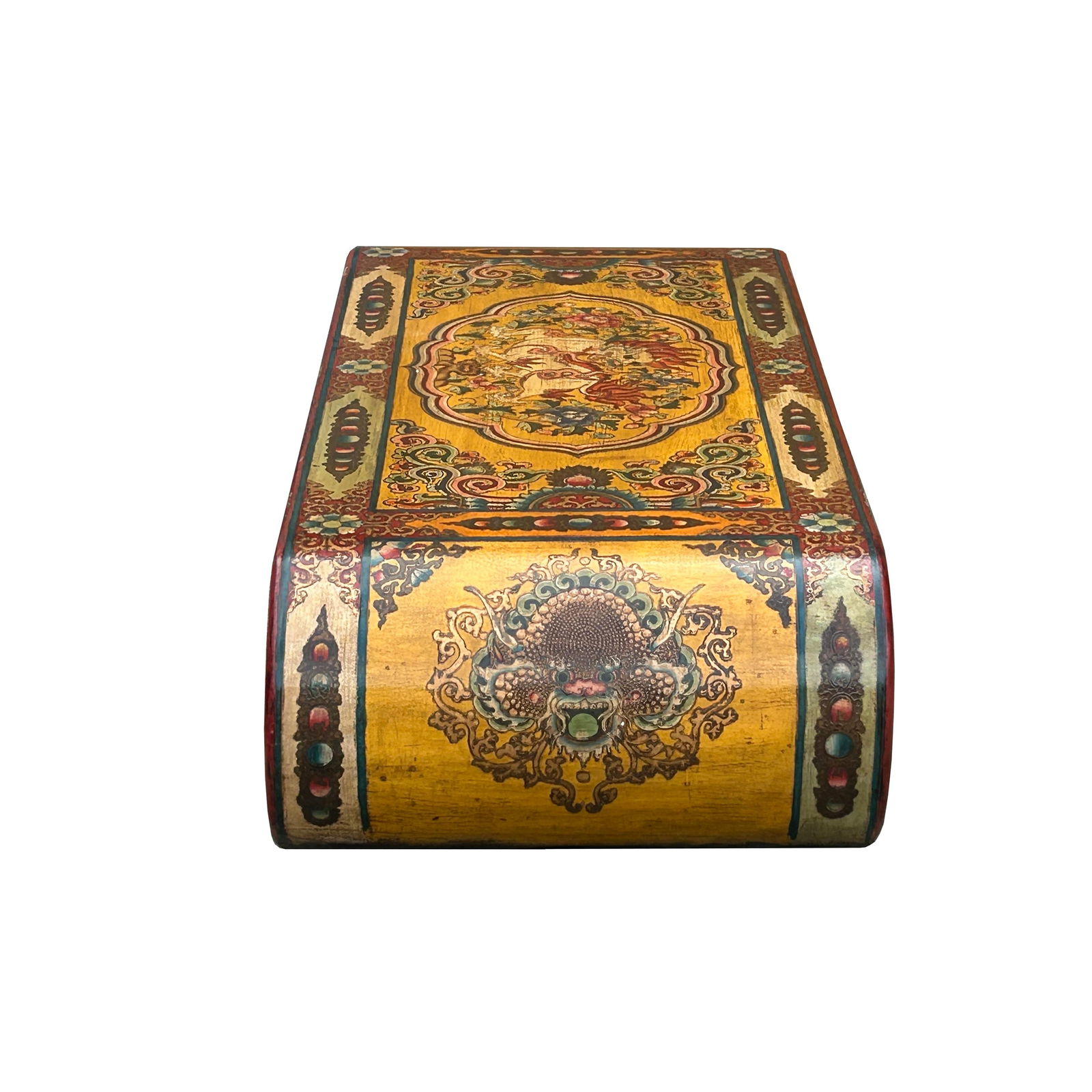 65.5" Tibetan Style Yellow Red Lion Graphic Scroll Rectangular Coffee Table Stand - 6