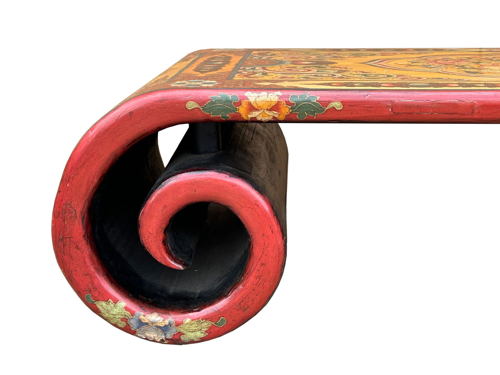 65.5" Tibetan Style Yellow Red Lion Graphic Scroll Rectangular Coffee Table Stand - 8