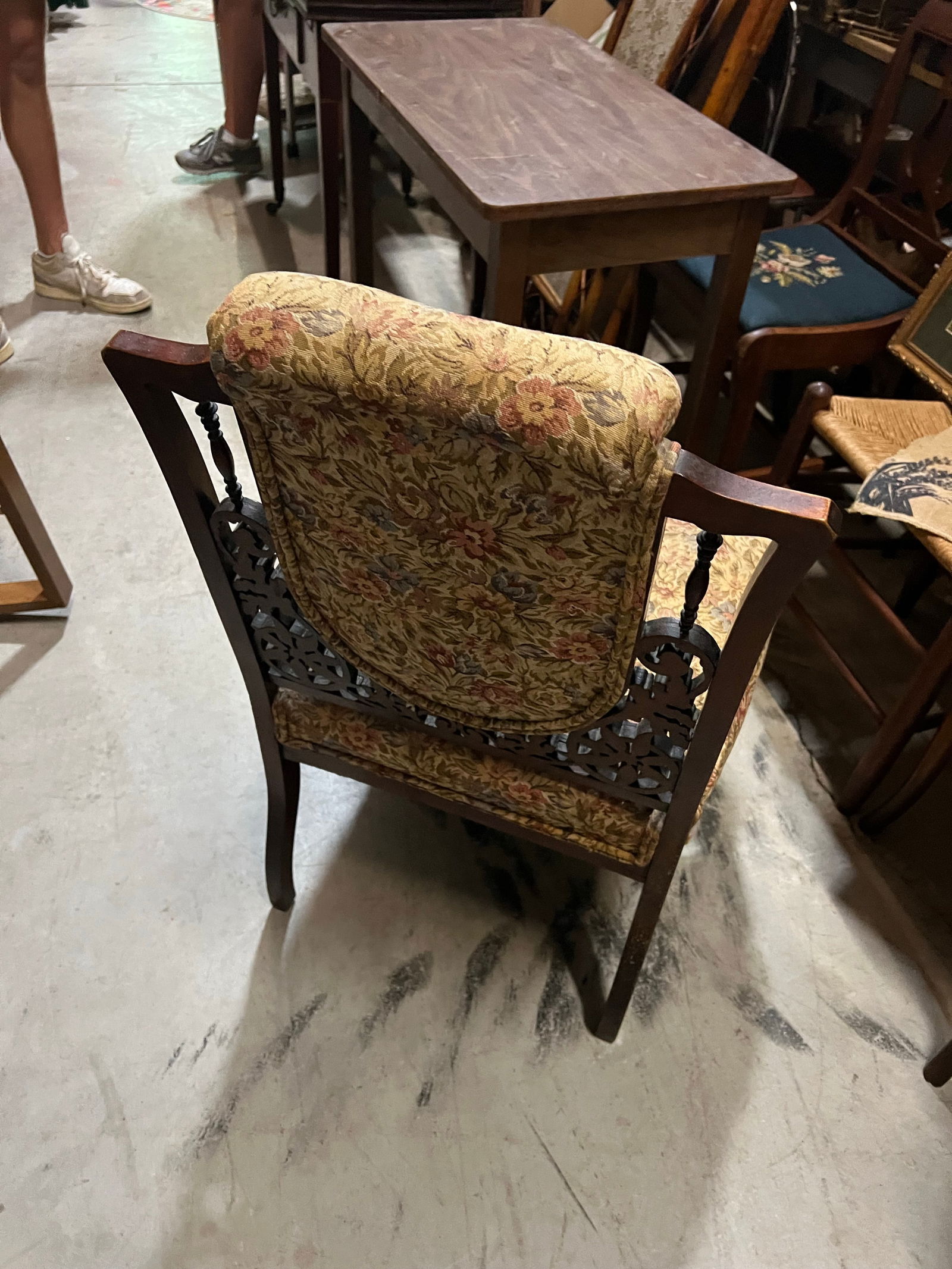 1970s Hand Carved Wooden Antique Accent Chair - 2
