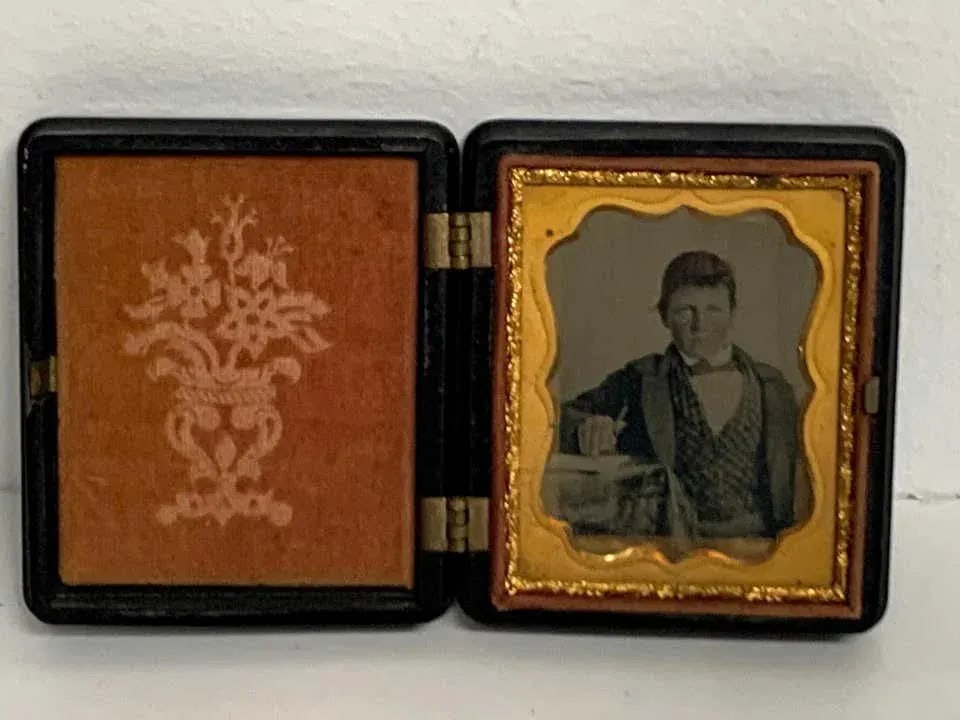 19th Century Ambrotype of a Young Male Student/ Writer, Gutta Percha Case - 2