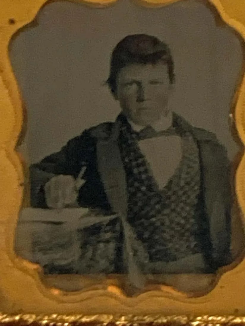 19th Century Ambrotype of a Young Male Student/ Writer, Gutta Percha Case - 3