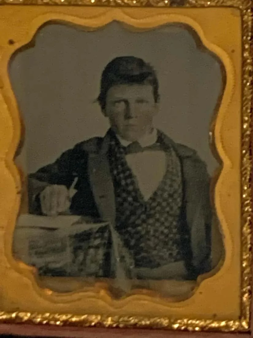 19th Century Ambrotype of a Young Male Student/ Writer, Gutta Percha Case - 4