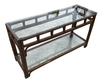 Vintage Bamboo Glass Console Table