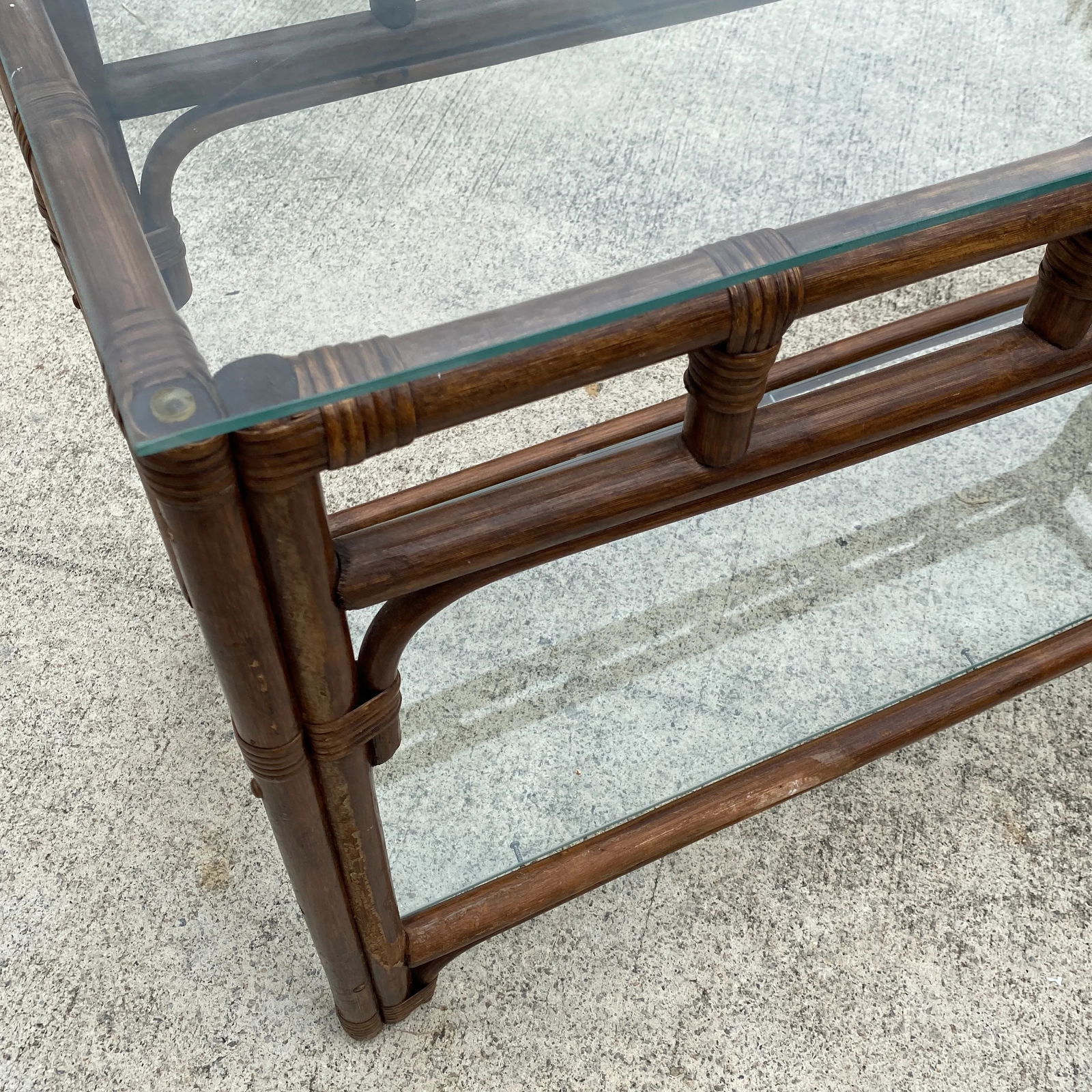 Vintage Bamboo Glass Console Table - 2