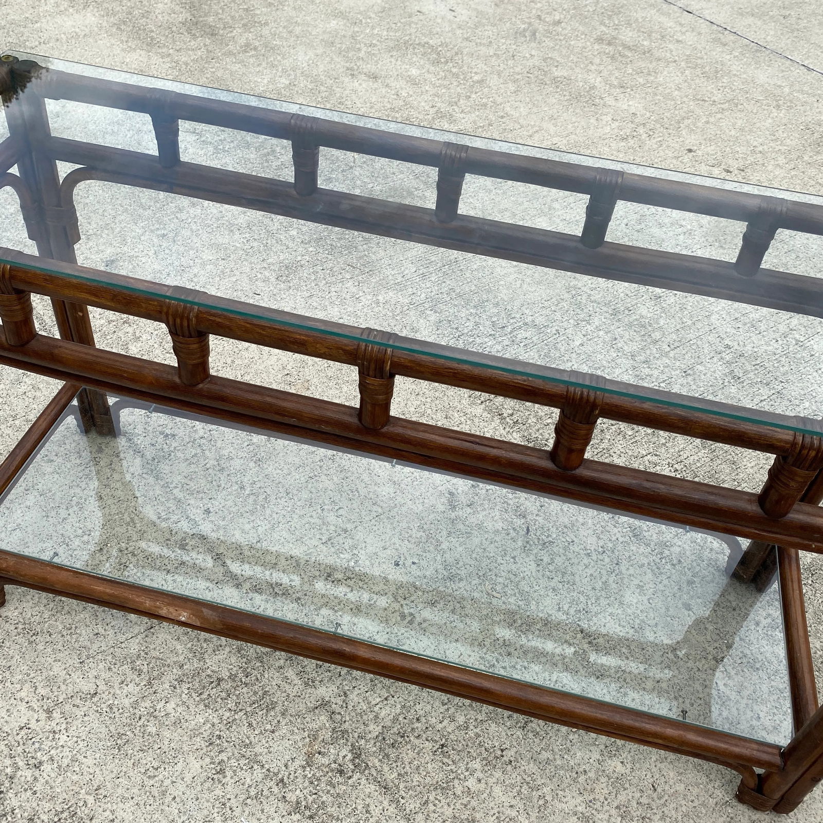 Vintage Bamboo Glass Console Table - 4