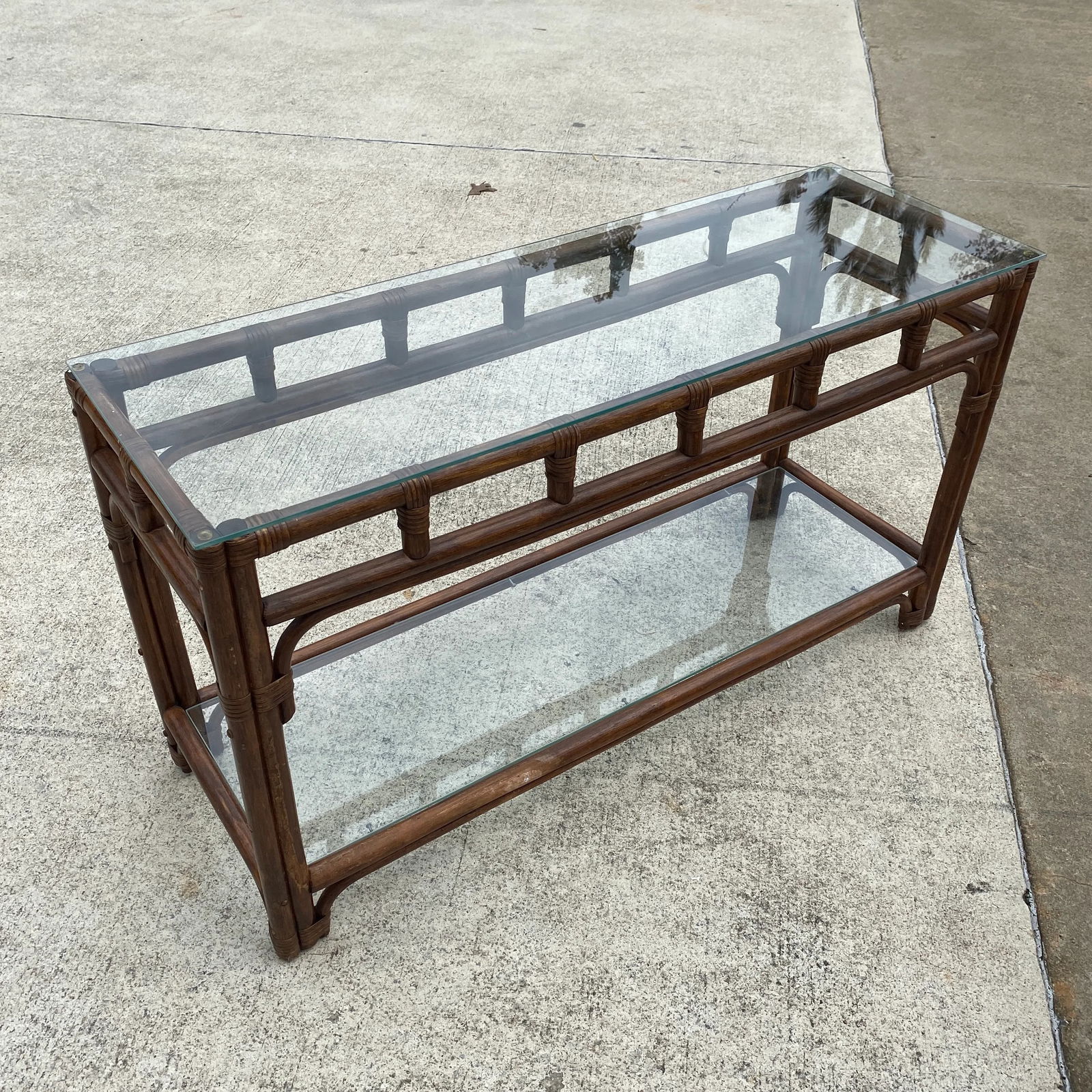 Vintage Bamboo Glass Console Table - 5