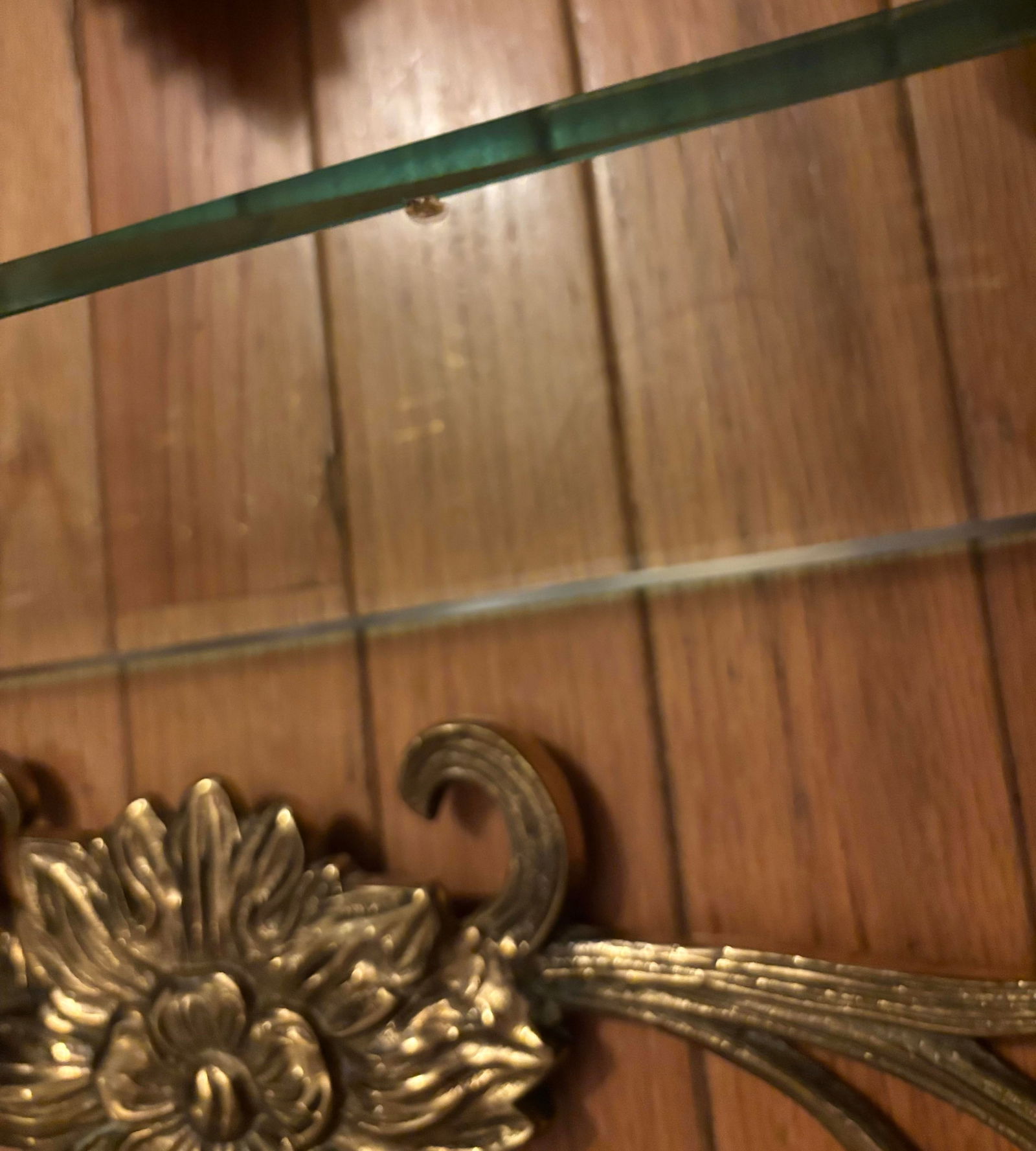 1970s Ornate Brass and Glass Wall Shelves, Made in Taiwan, a Pair - 10