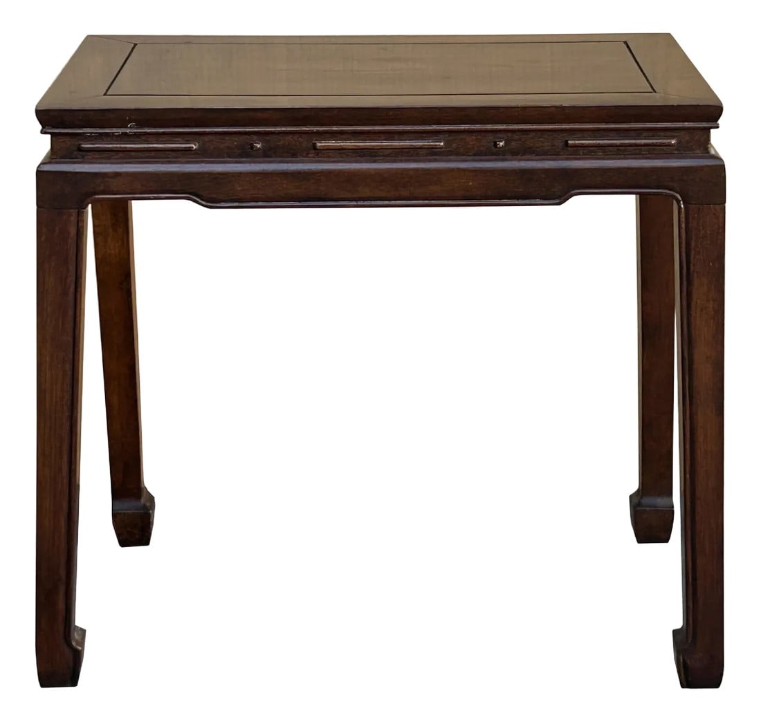 Chinese Brown Simple Ming Style Rectangular Altar Foyer Side Console Table: Discover the timeless elegance of this Asian-inspired accent table, a versatile 24" rectangular bunching end table that seamlessly blends traditional aesthetics with modern functionality. Crafted