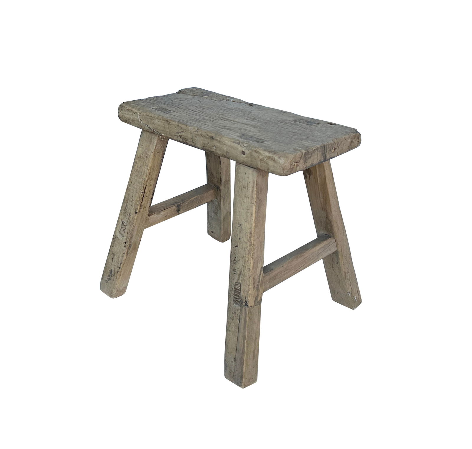 Rustic Raw Rough Wood Grain Rectangle Slim Stool Bench Side Table - 2