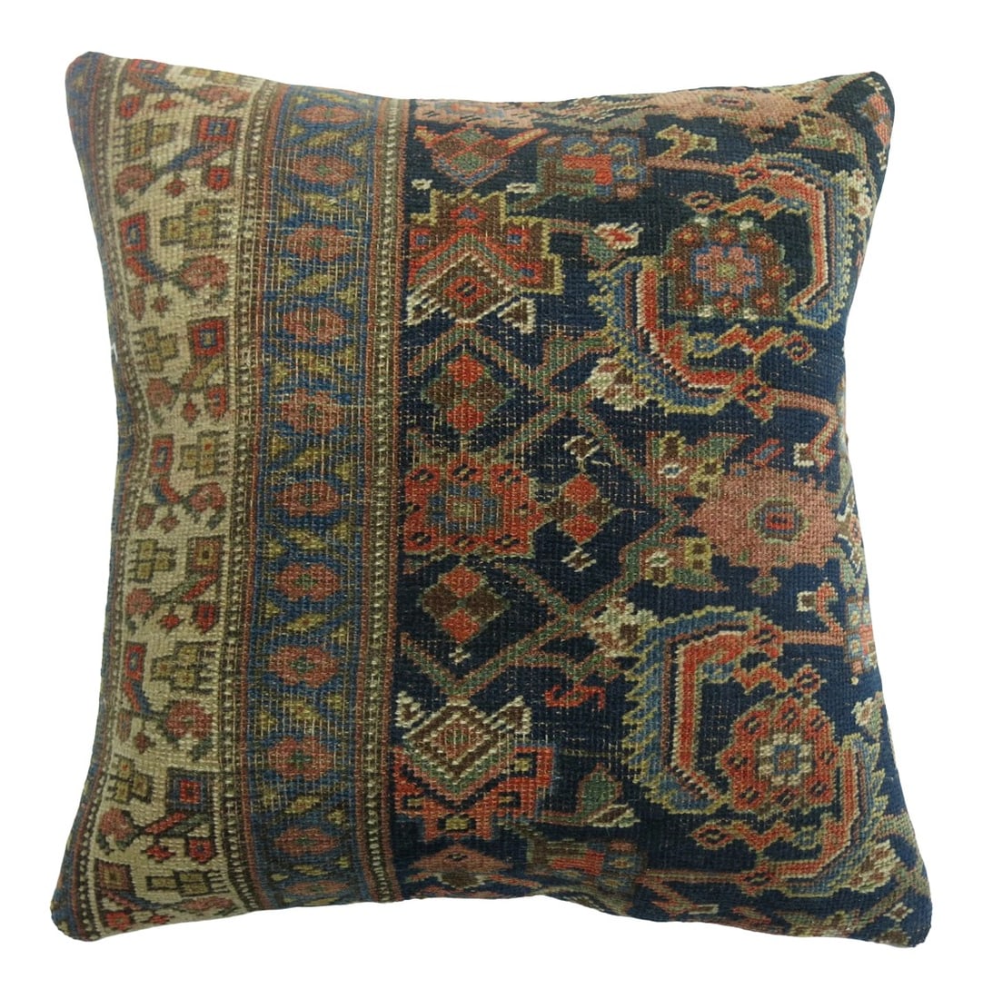 Rustic 19th Century Antique Pillow: Pillow made from a 19th century persian bidjar rug with cotton back. Zipper closure and foam insert provided. 19'' x 20'' Condition: Alterations: Unknown Imperfections: Some Imperfections Condition No