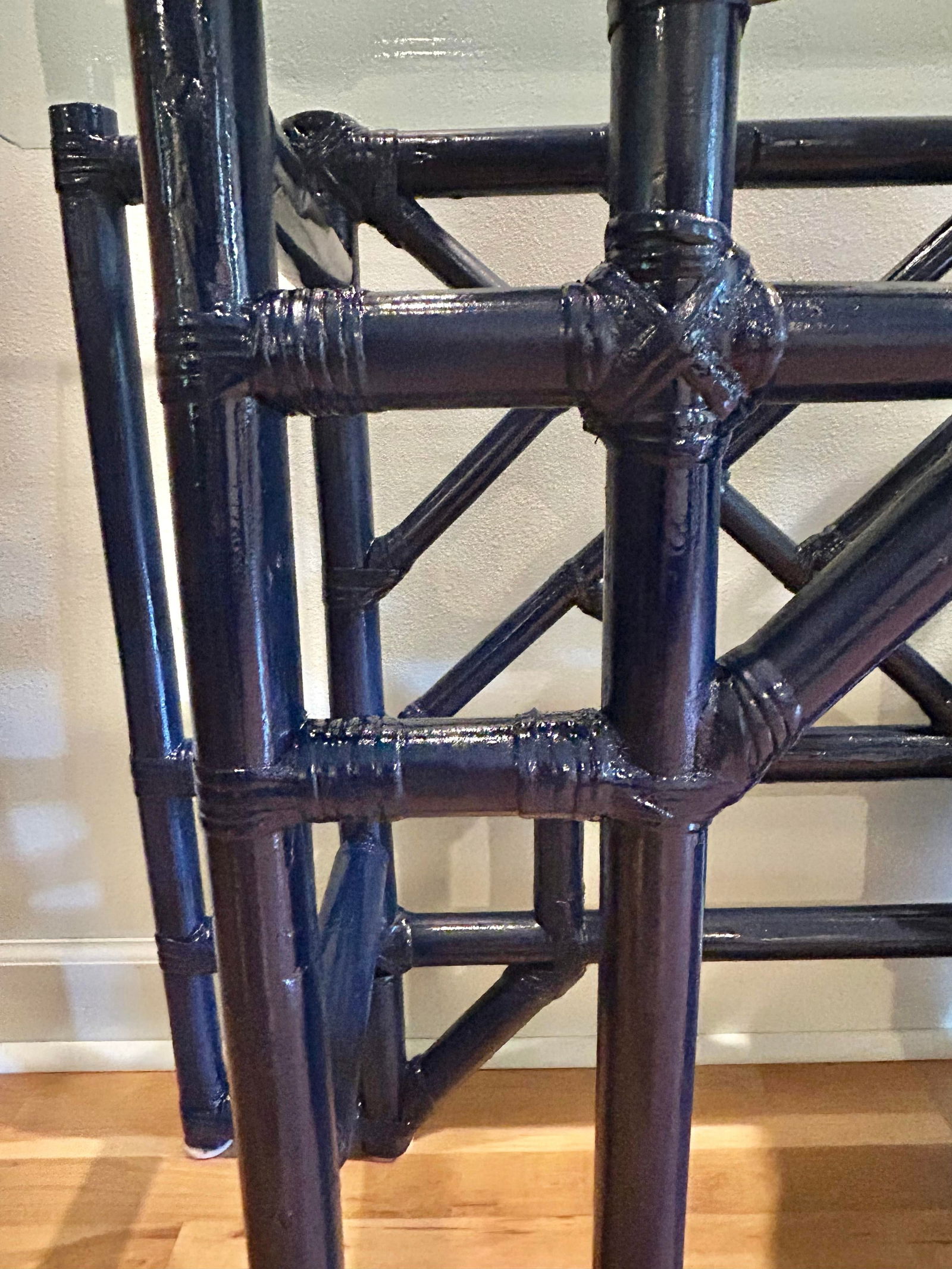 1970's Custom Chinoiserie Bamboo and Rattan Console Table With Glass Top - 10