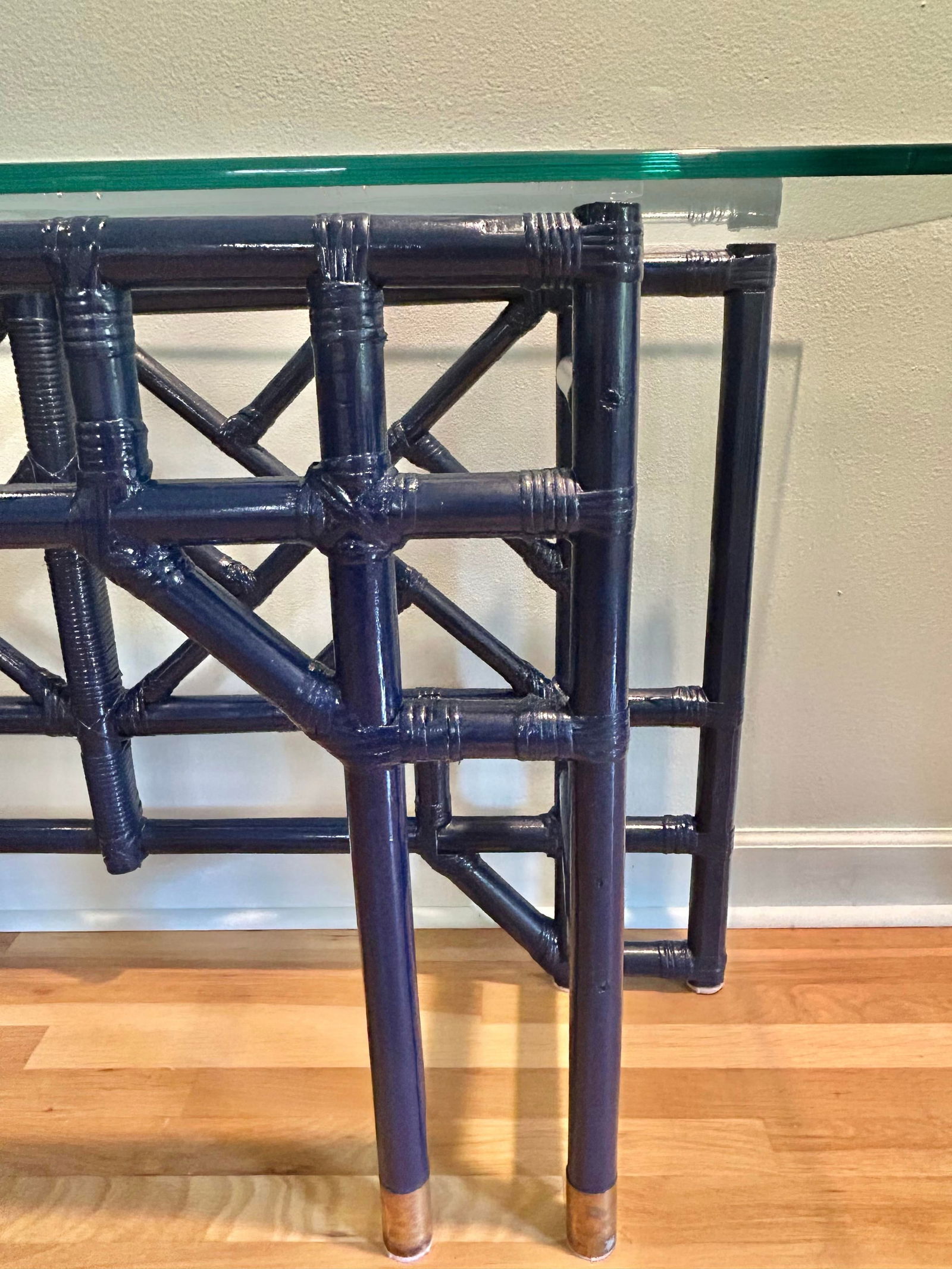 1970's Custom Chinoiserie Bamboo and Rattan Console Table With Glass Top - 11