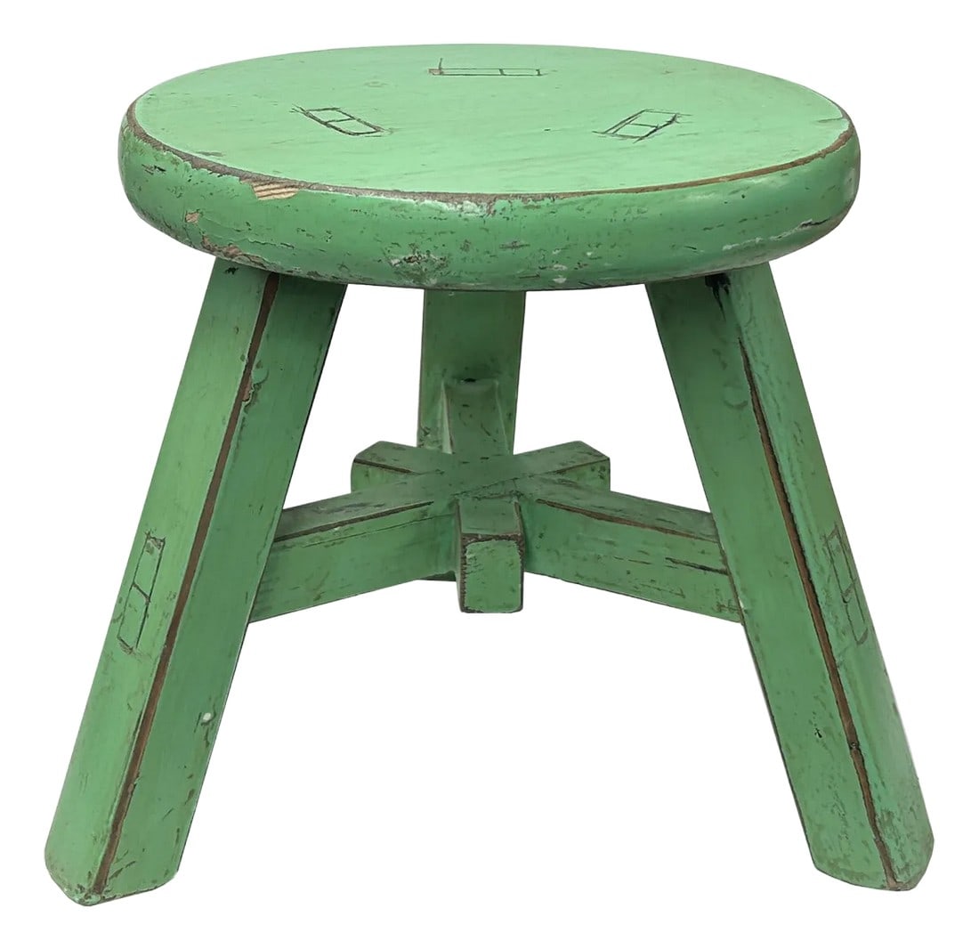 Rustic Pastel Green Round Top Tri-Legs Small Short Stool Table Stand: This charming, rustic green wooden stool, brings a touch of vintage appeal to any space. Perfect as a small stool, side table, or plant stand, its unique round top and sturdy tri-legs offer both funct
