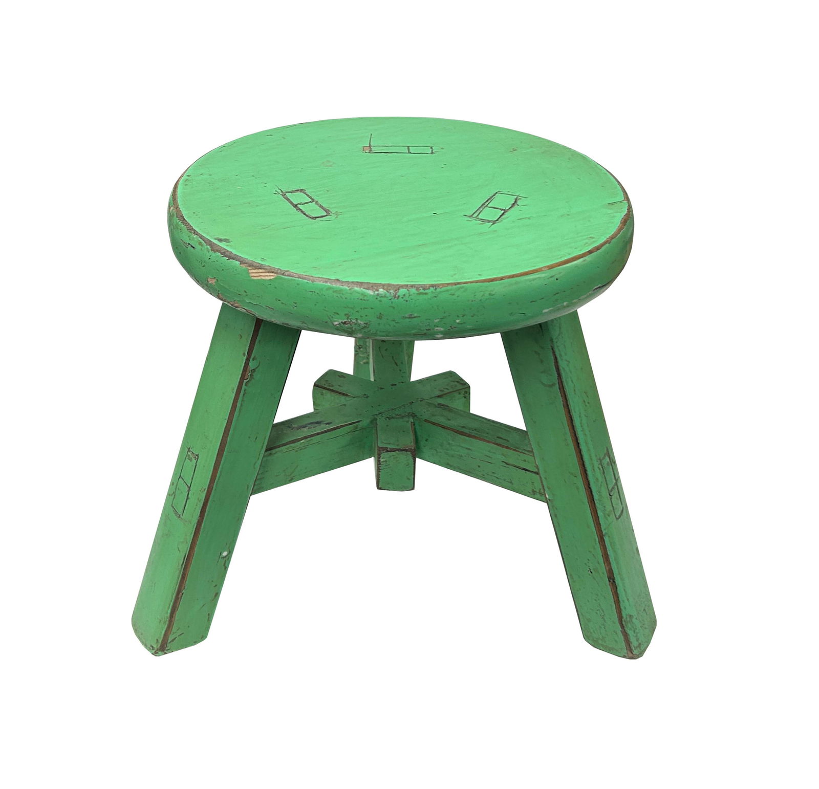 Rustic Pastel Green Round Top Tri-Legs Small Short Stool Table Stand - 5