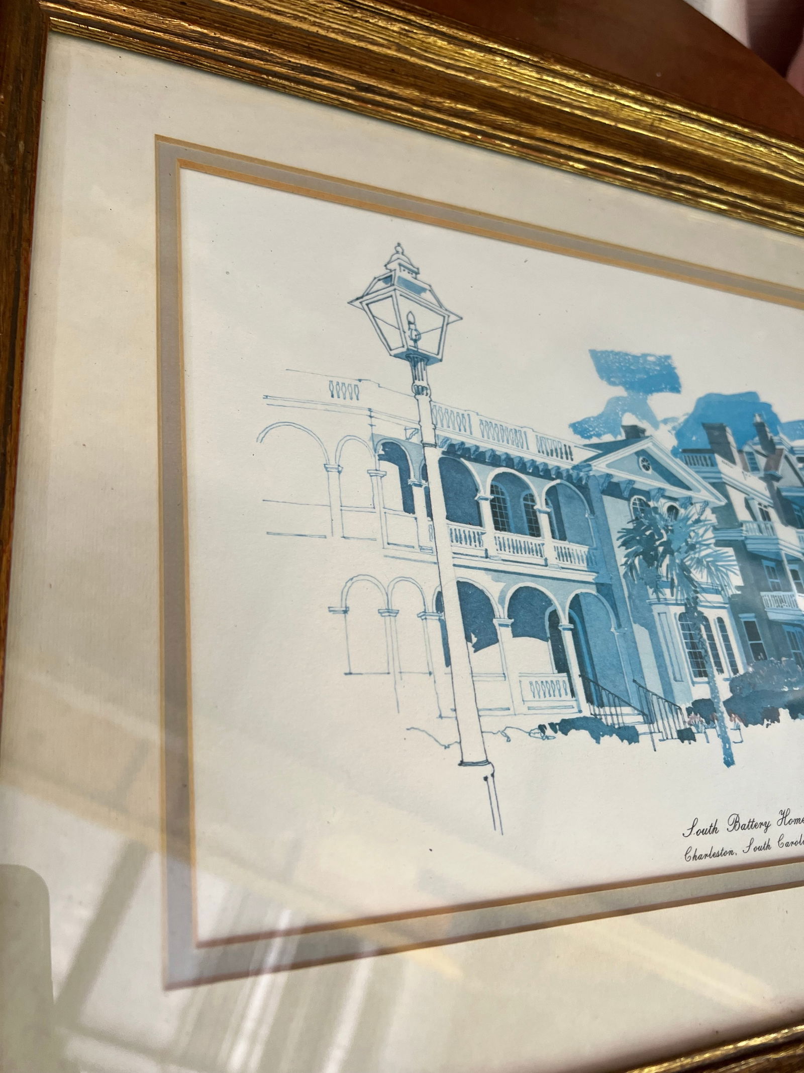 1970s Pair of Blue and White Church Prints, Signed and Framed - 2