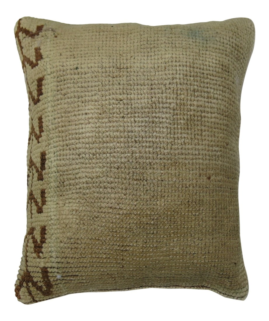 Neutral Turkish Oushak Rug Pillow: Pillow made from a vintage turkish rug with cotton back. Zipper closure and foam insert provided. 16'' x 18'' Condition: Alterations: Original Design Modified Imperfections: Some Imperfections