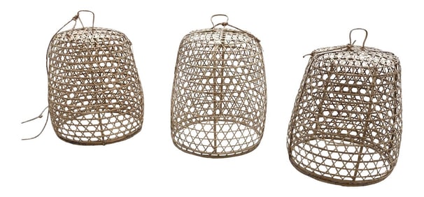 1970s Large Bohemian Wicker Pendant Chandeliers - Only 1 Left