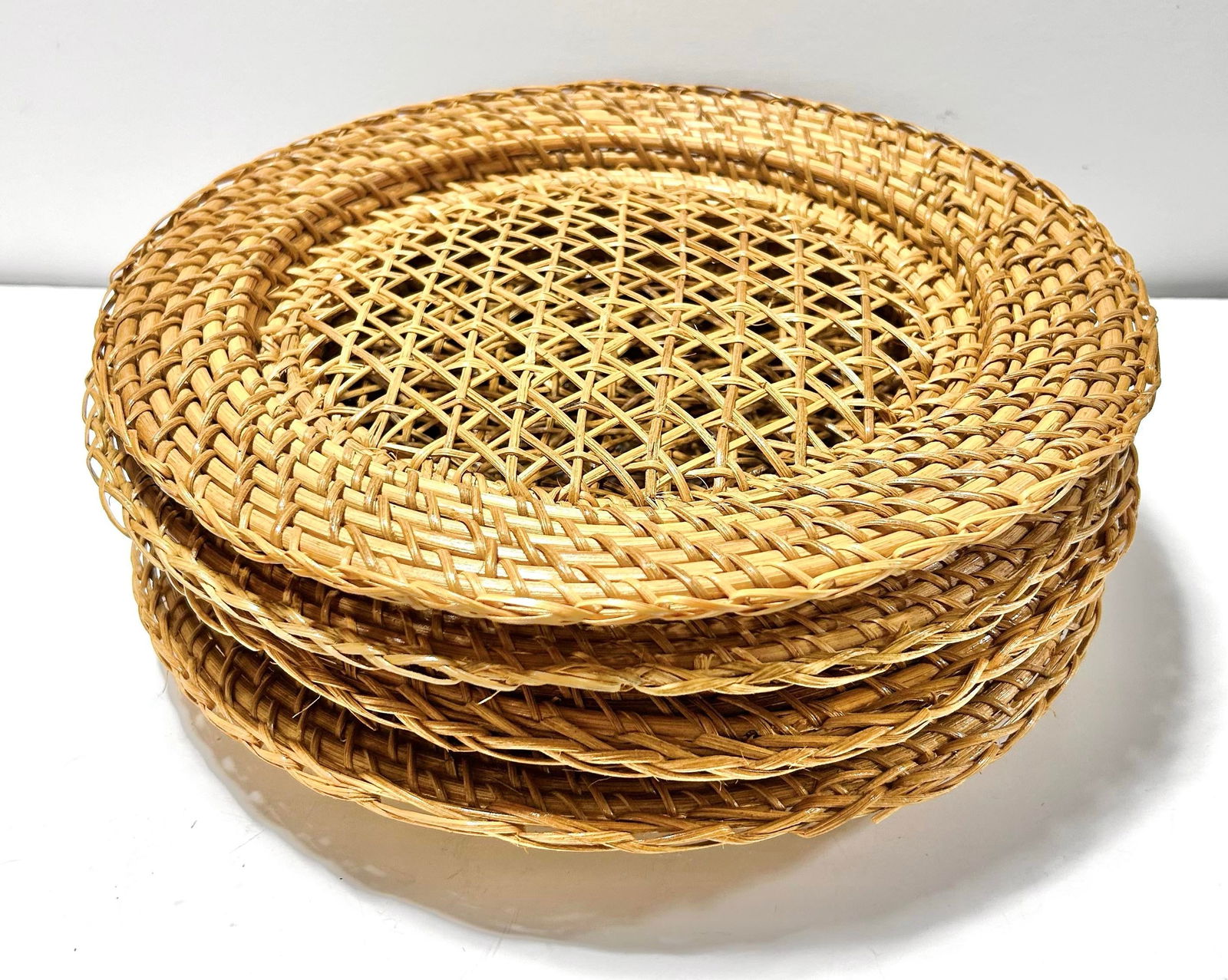 Boho Woven Rattan Wicker Cane Plate Chargers - Set of 4 - 6