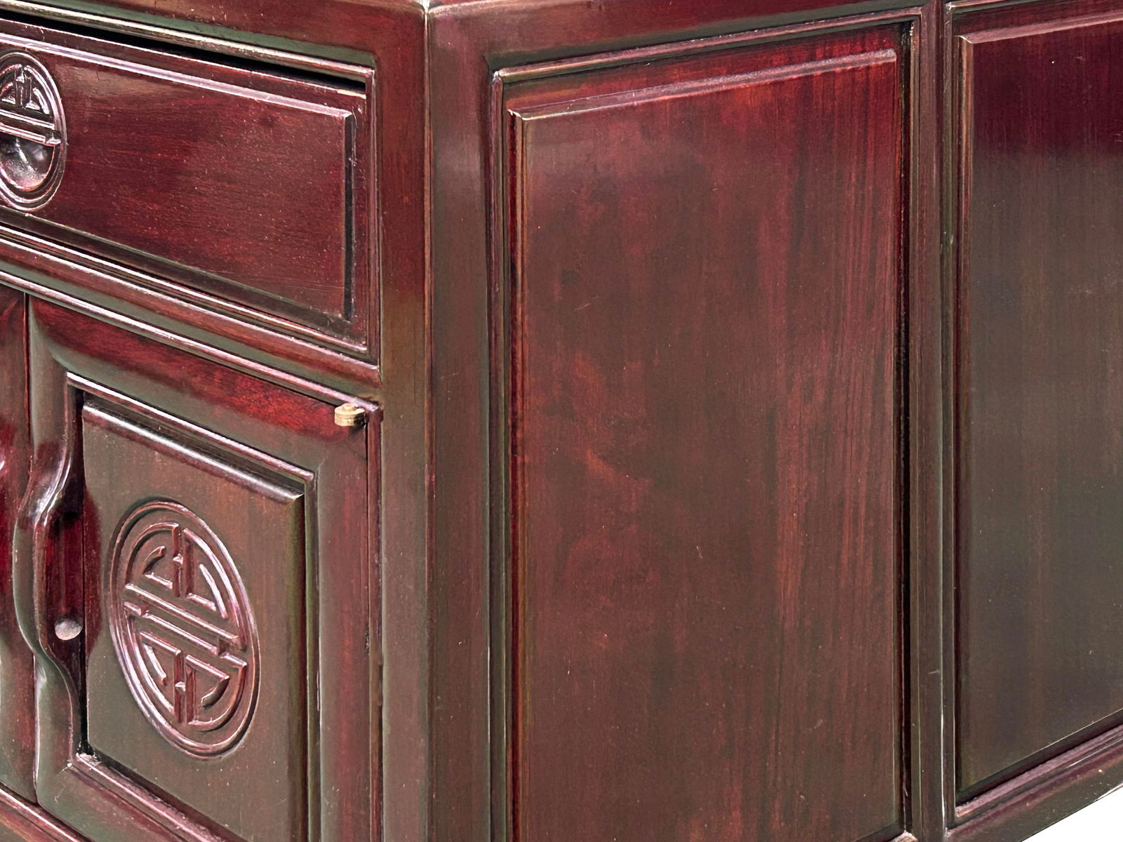 Chinese Oriental Rosewood Character Motif End Table Nightstand - 10