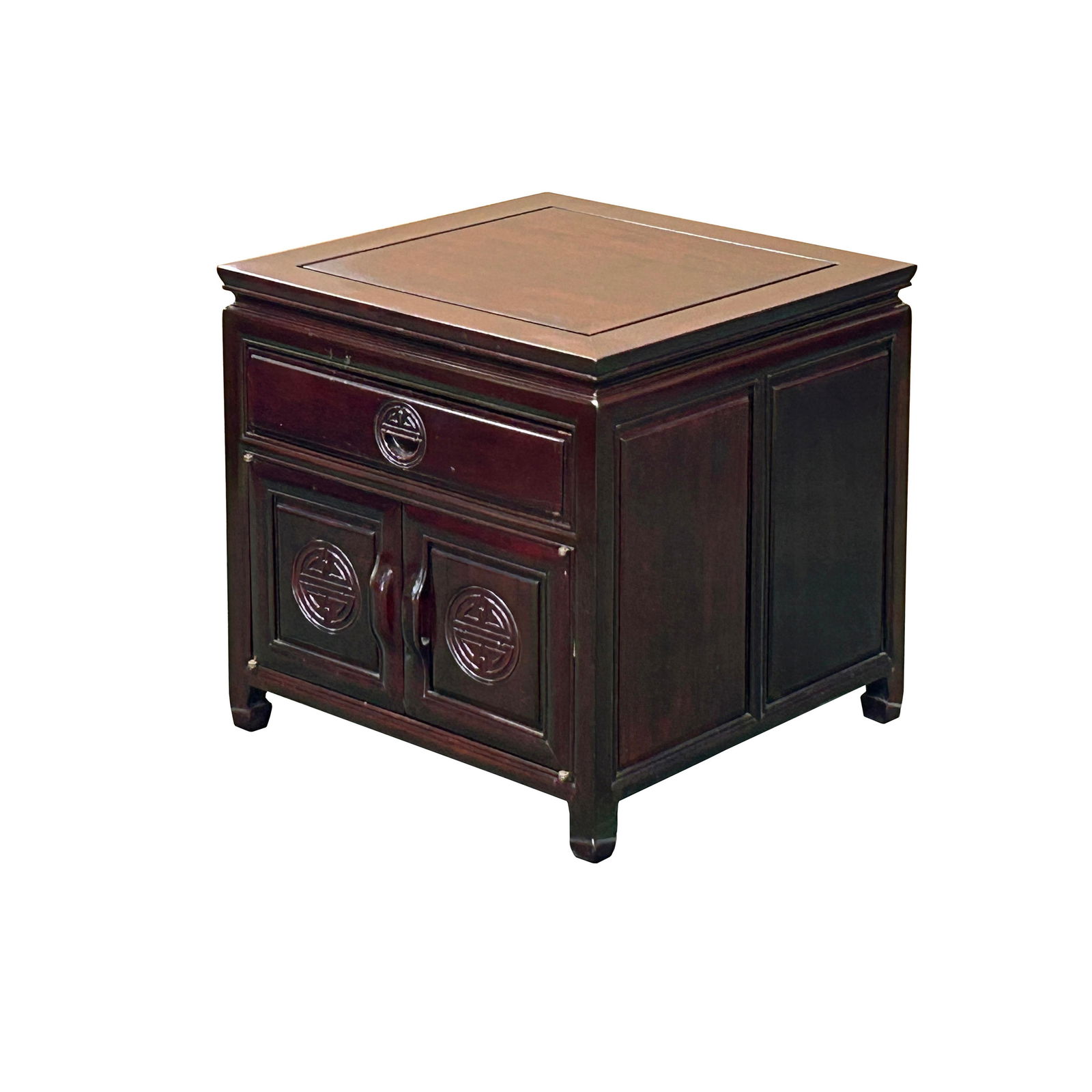 Chinese Oriental Rosewood Character Motif End Table Nightstand - 4