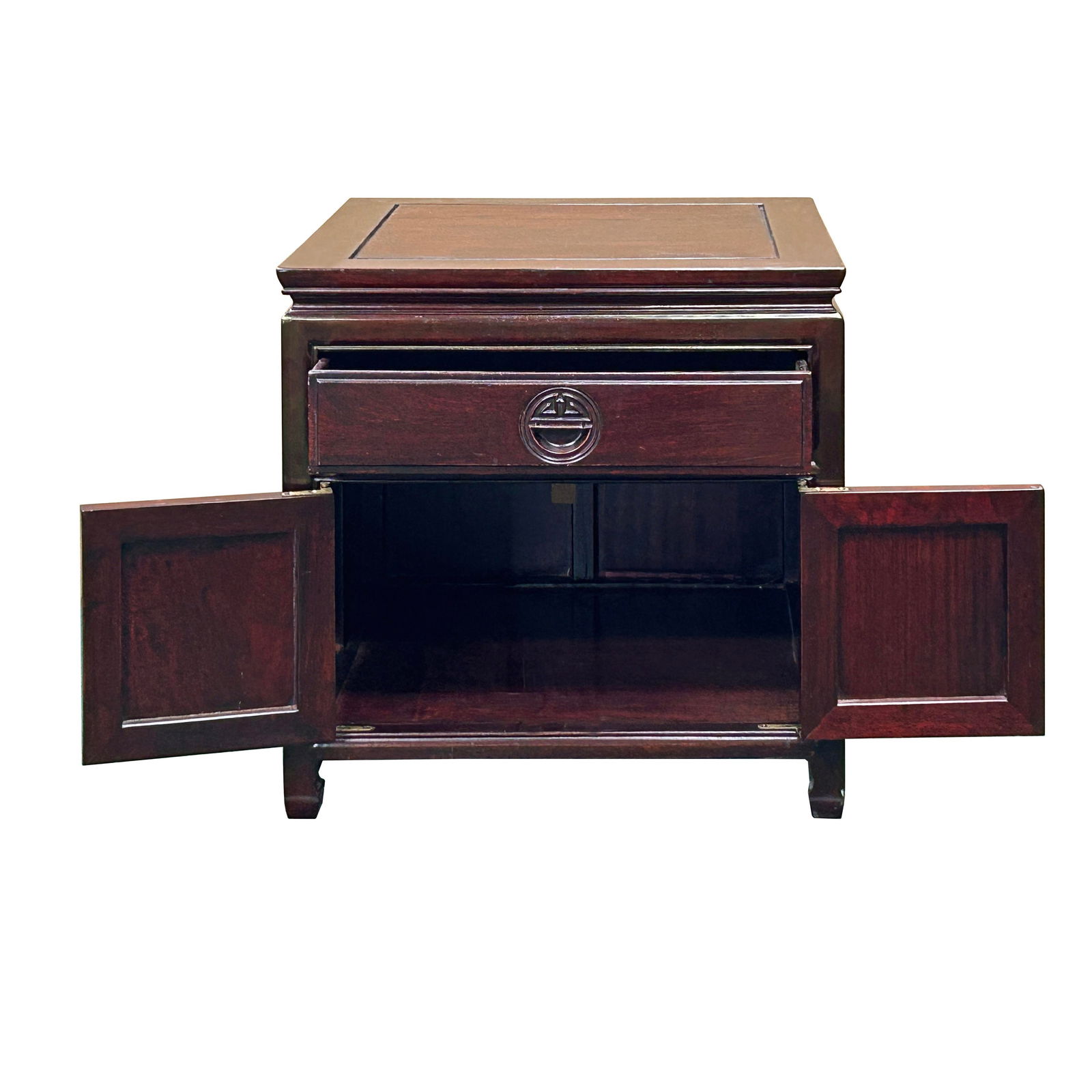 Chinese Oriental Rosewood Character Motif End Table Nightstand - 5