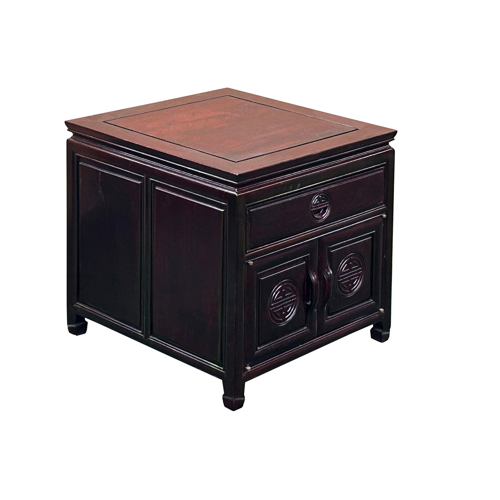 Chinese Oriental Rosewood Character Motif End Table Nightstand - 6