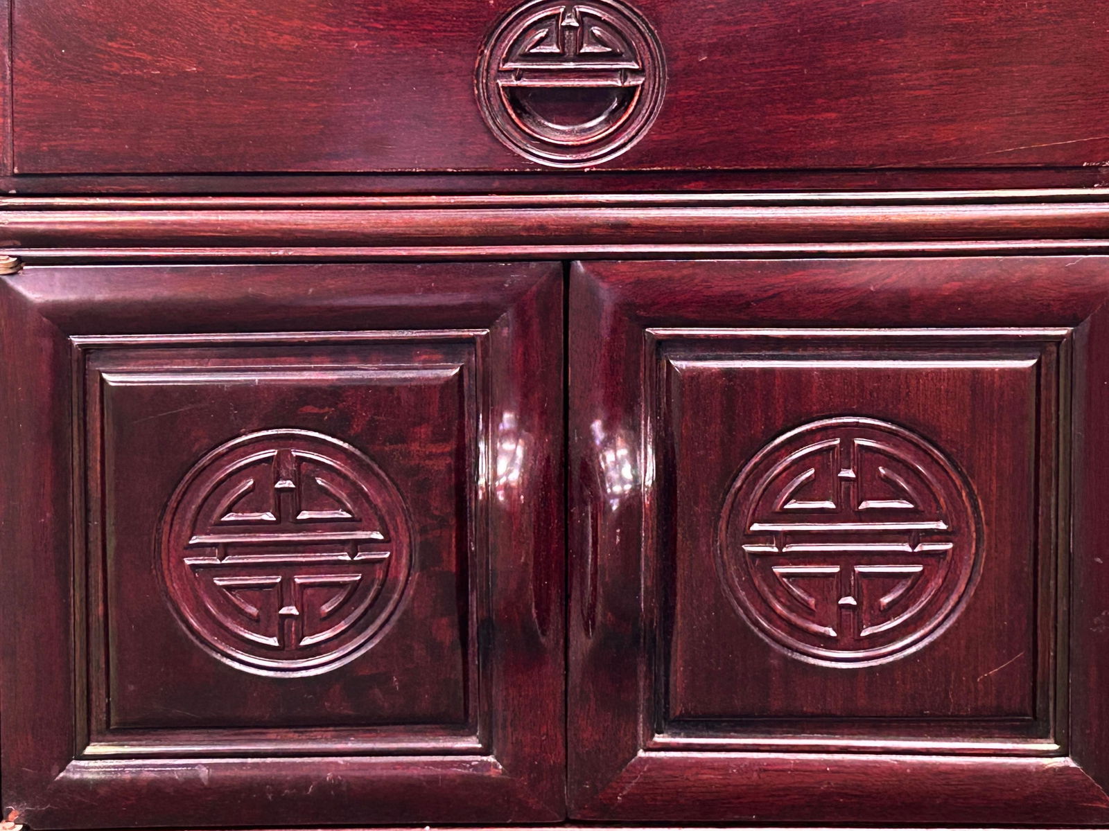 Chinese Oriental Rosewood Character Motif End Table Nightstand - 9