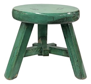 Rustic Distressed Teal Green Round Top Tri-Legs Small Short Stool Table Stand
