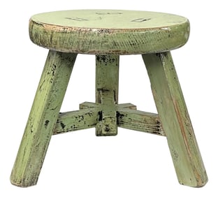 Distressed Light Green Round Top Tri-Legs Small Short Stool Table Stand