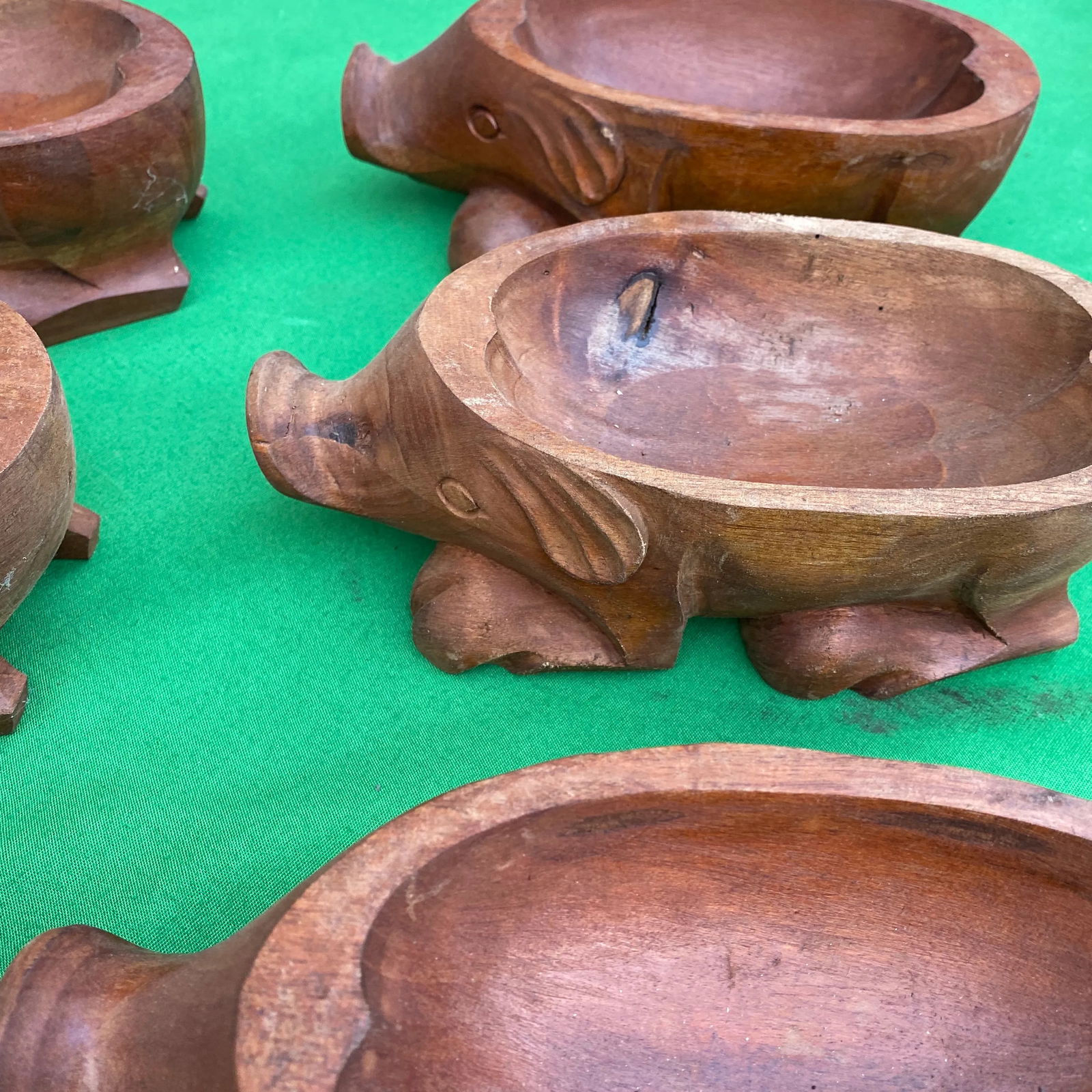1970s Collection of Pig Teak Bowls - Set of 6 - 5