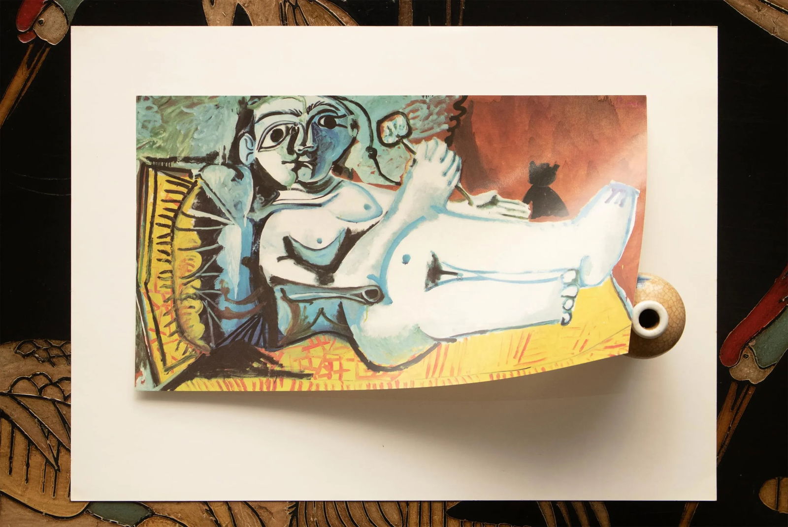 1971 After Pablo Picasso "Reclining Nude With Cat", Period Parisian Full-Color Print - 5