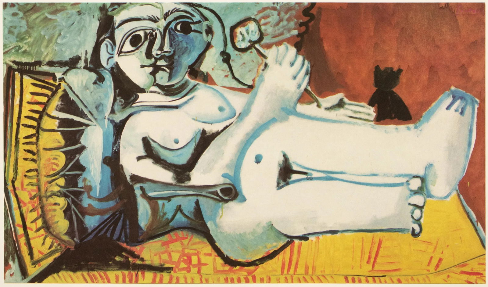 1971 After Pablo Picasso "Reclining Nude With Cat", Period Parisian Full-Color Print - 7