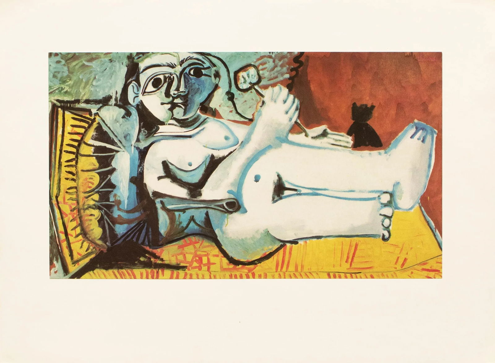 1971 After Pablo Picasso "Reclining Nude With Cat", Period Parisian Full-Color Print - 8