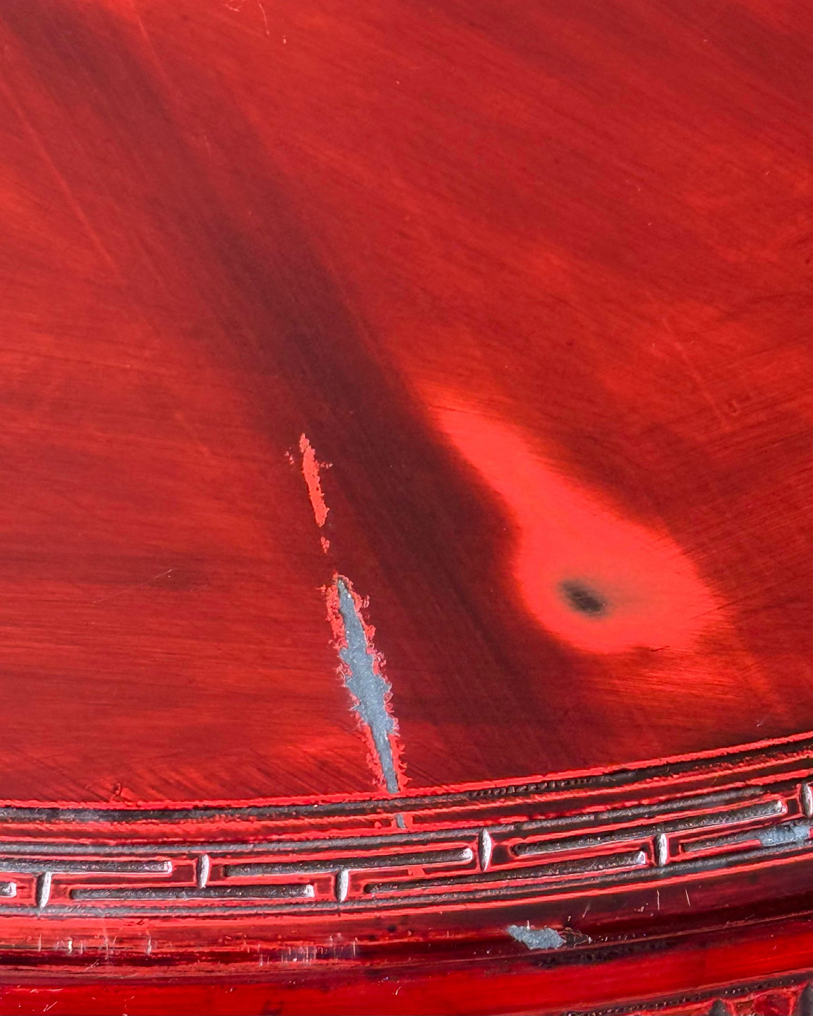 Chic Vintage Asian Lacquerd Carved Tea /Coffee Table With Floral Design - 8