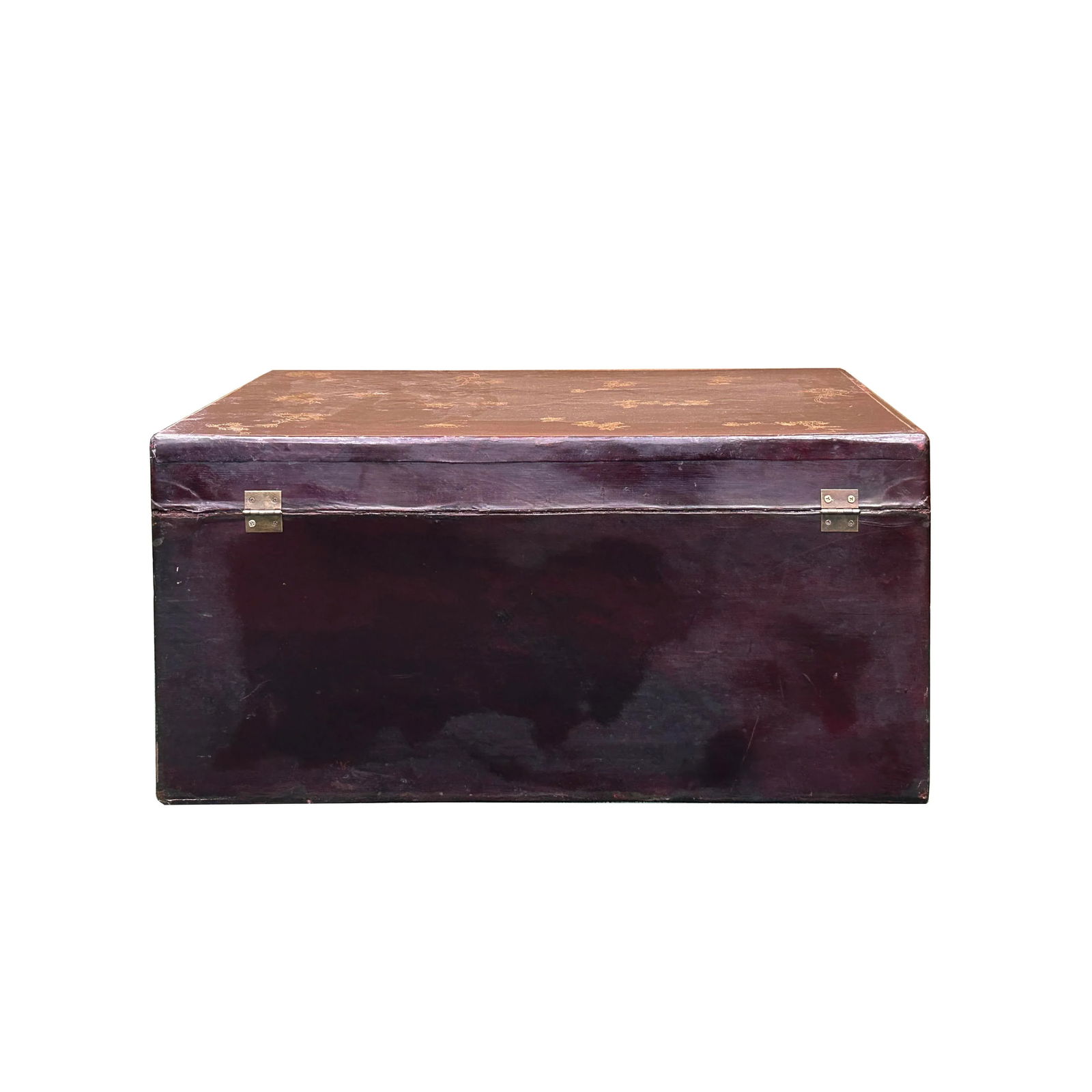 Vintage Distressed Brown Lacquer Flower Birds Oriental Wood Trunk Table - 6