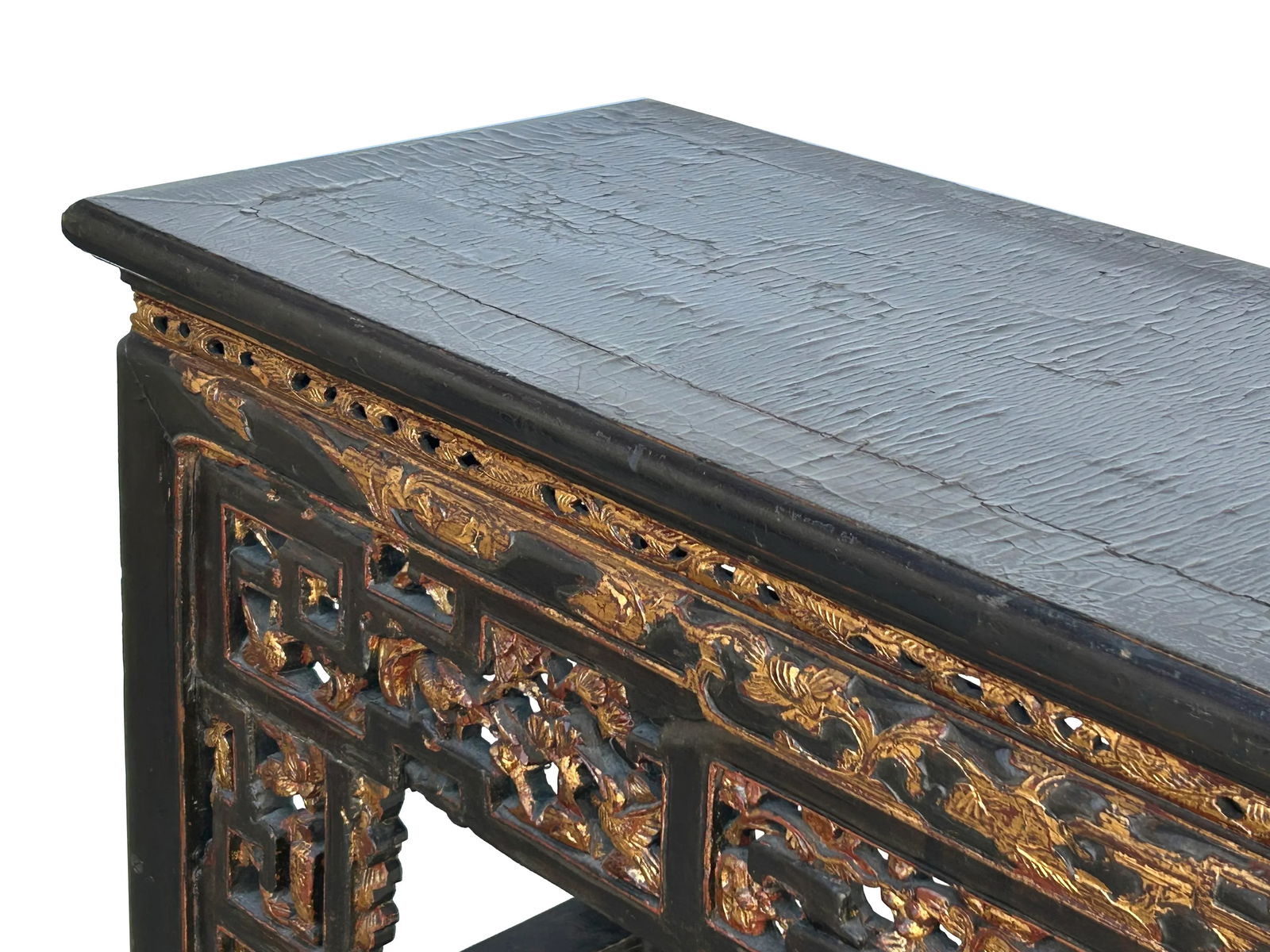 Chinese Vintage Black Golden Carving Motif Tall Altar Console Table - 11