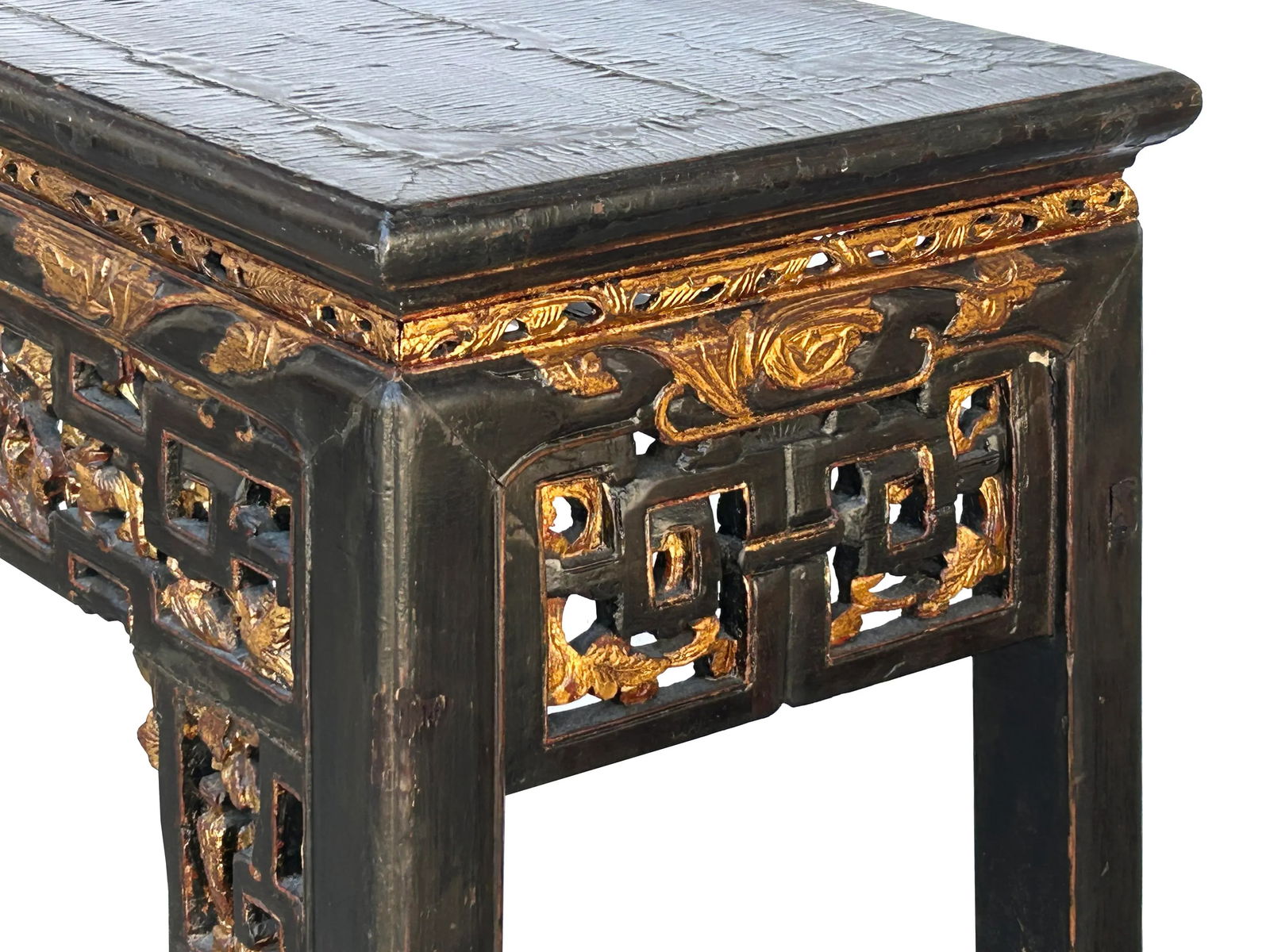 Chinese Vintage Black Golden Carving Motif Tall Altar Console Table - 12